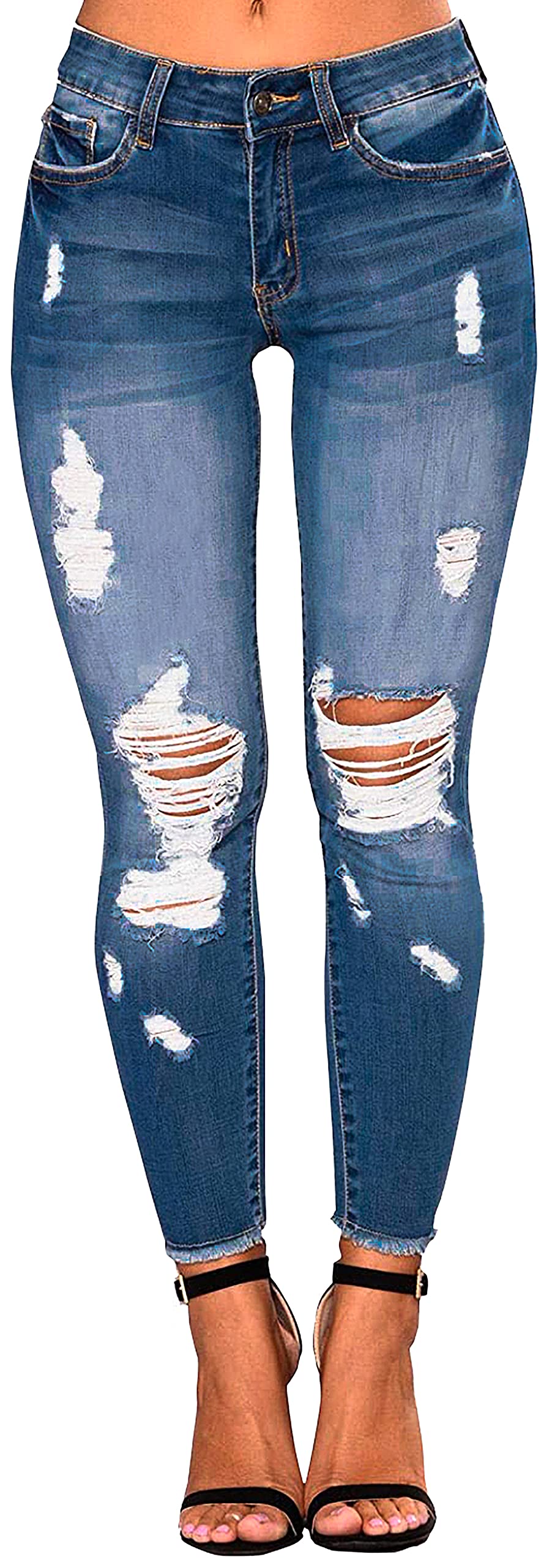 FairBeauty Women's Skinny Stretch Jeans - Frayed Raw Hem, Slim Fit Ripped Denim Pants for Casual Wear & Street Style Fashion | High Waist Stretchable Jeans for Everyday Comfort