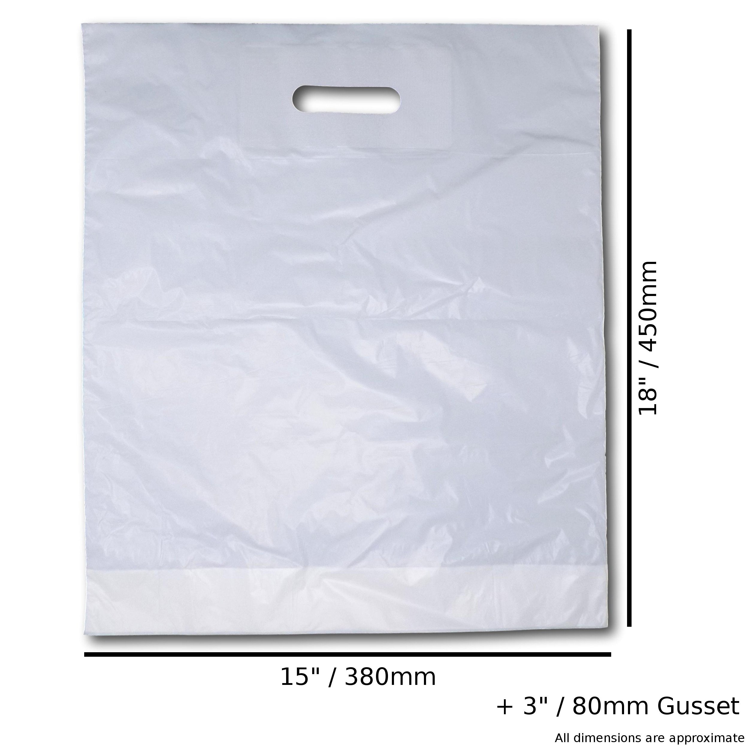 500 Medium Strong White Patch Handle Plastic Carrier Bags - Durable Shopping Bags for Retail, Grocery & Gift Packaging - Perfect for Stores, Parties & Eco-Friendly Shopping