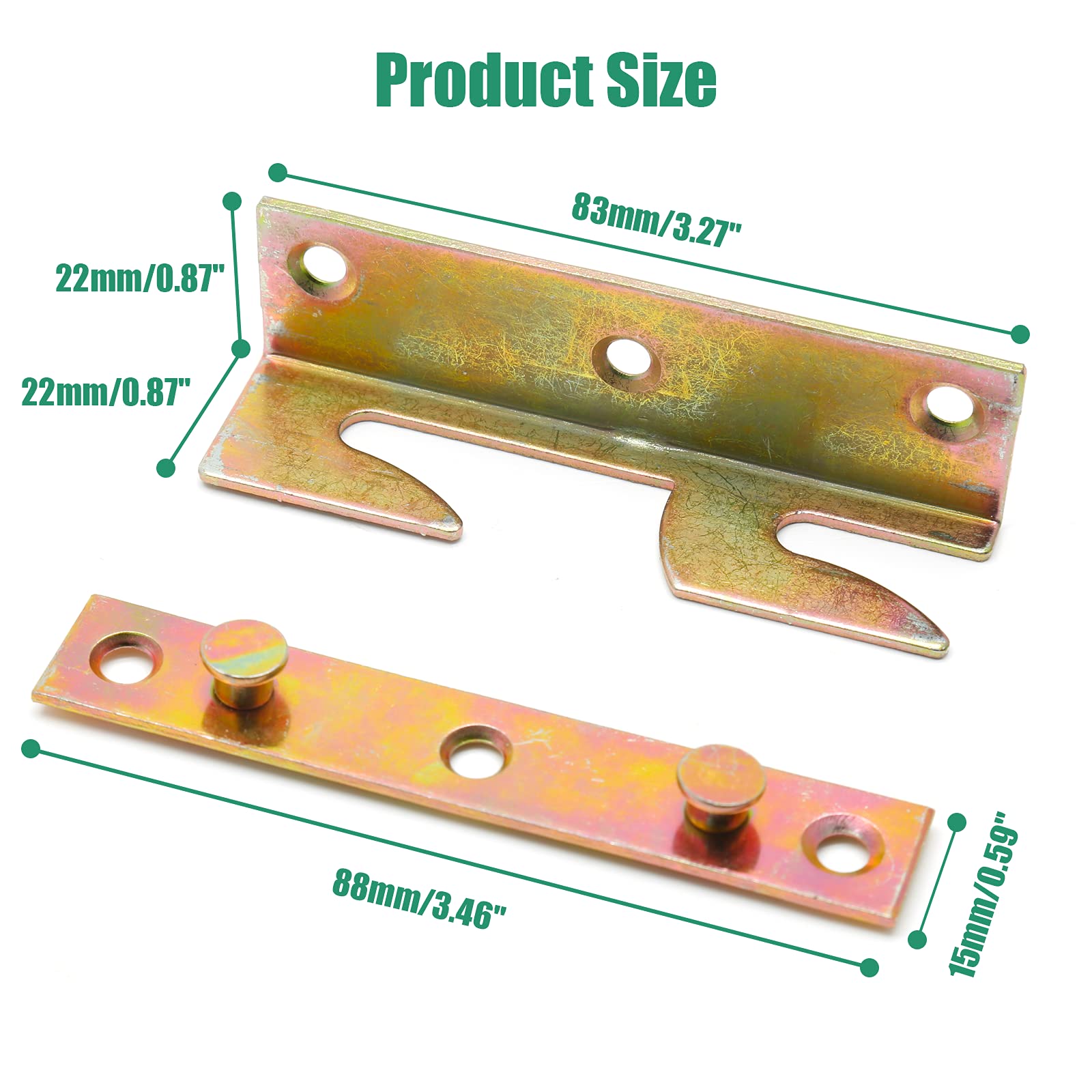 BokWin 4 Sets No Mortise Bed Rail Fittings - Heavy Duty Metal Fasteners & Wooden Bed Frame Connectors for Secure Bed Assembly - Perfect for DIY Furniture Projects, Bed Frame Repairs, and Home Improvement