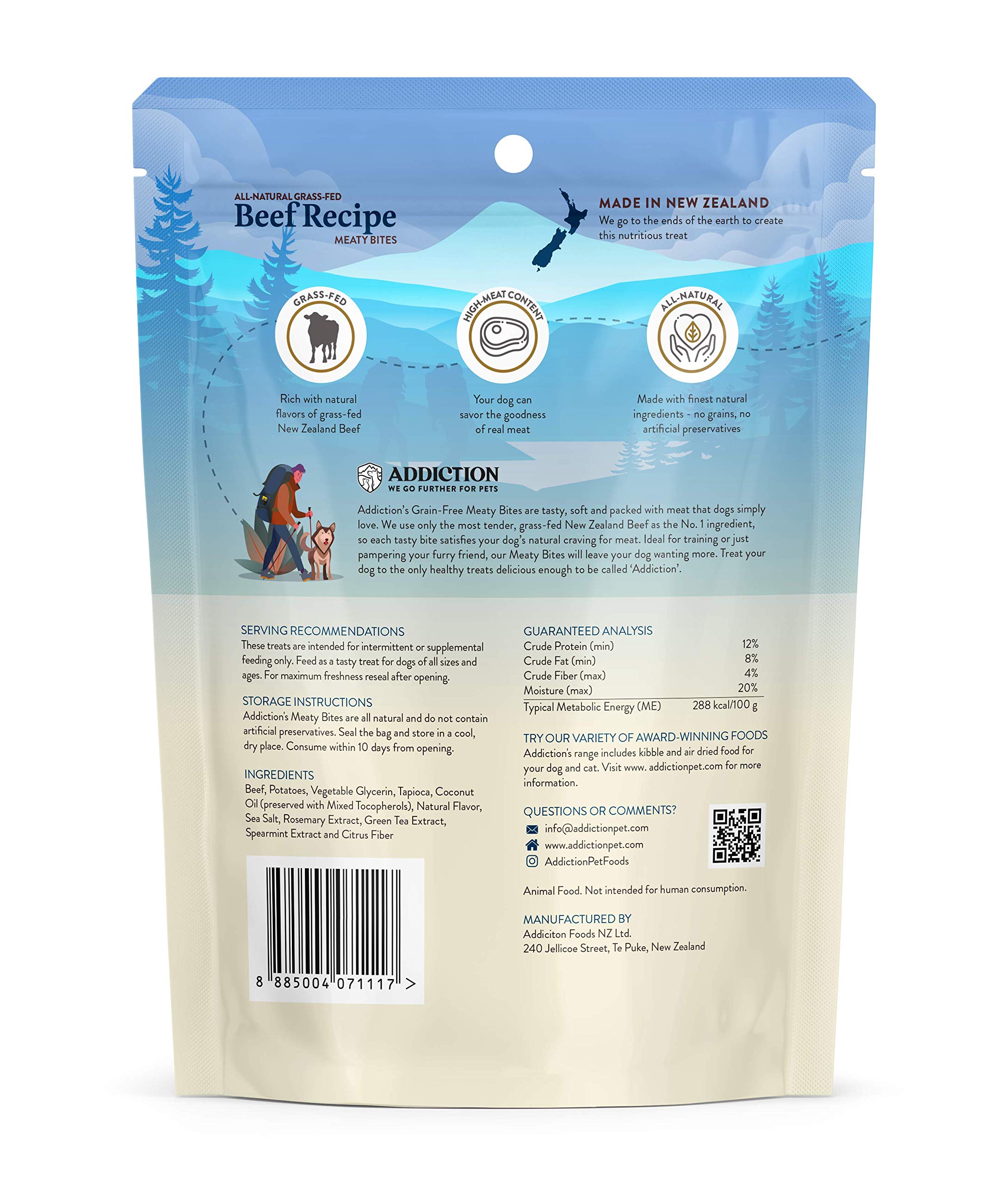 Addiction Meaty Bites Hypoallergenic Dog Treats - High Protein Grain-Free Soft Dog Snacks - Made in New Zealand - Beef Flavor (4oz x 3 Packs) - Perfect for Training, Rewards & Sensitive Stomachs