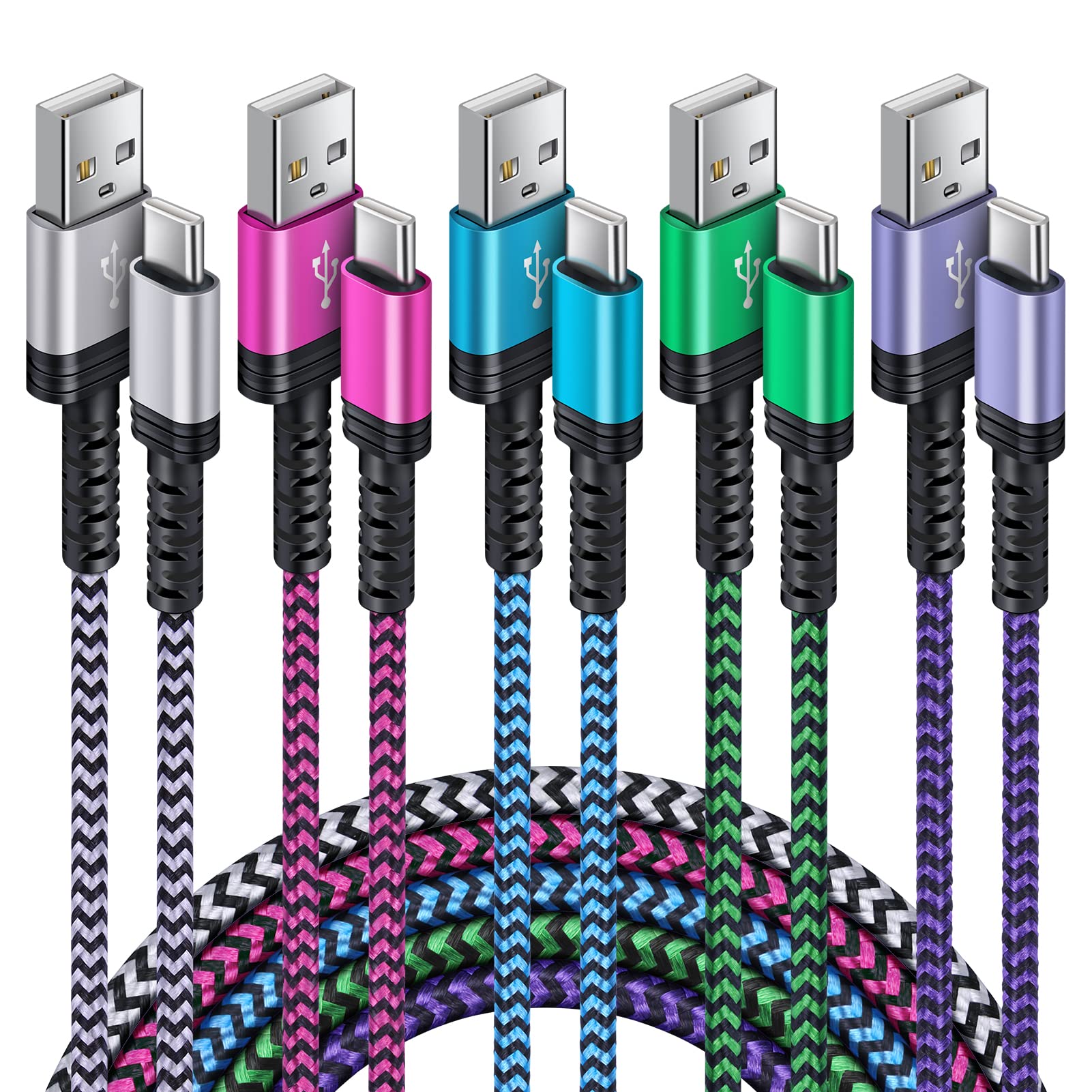 5-Pack USB C to USB A Fast Charging Cable - 3A High-Speed Android Charger Cord Compatible with Samsung Galaxy S22/S21/S20/S10, Z Flip/Fold 5G, A Series, Moto G Series & LG Stylo - Perfect for Home, Office & Travel Charging