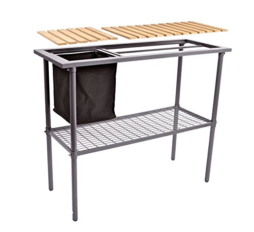 Weatherproof Potting Bench - Portable Garden & Greenhouse Workstation with Removable Trimmings Bin & Adjustable Shelf (39