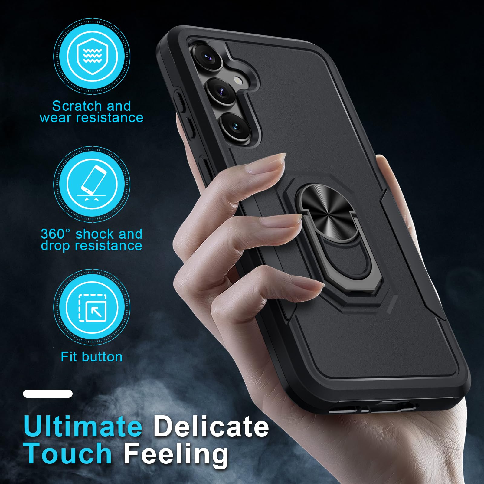 Janmitta Heavy Duty Shockproof Case for Samsung Galaxy A35 5G (2024) - Full Body Protection with Built-in Metal Ring Holder & Kickstand + Screen Protector | Matte Black | Perfect for Outdoor Activities, Travel & Daily Use