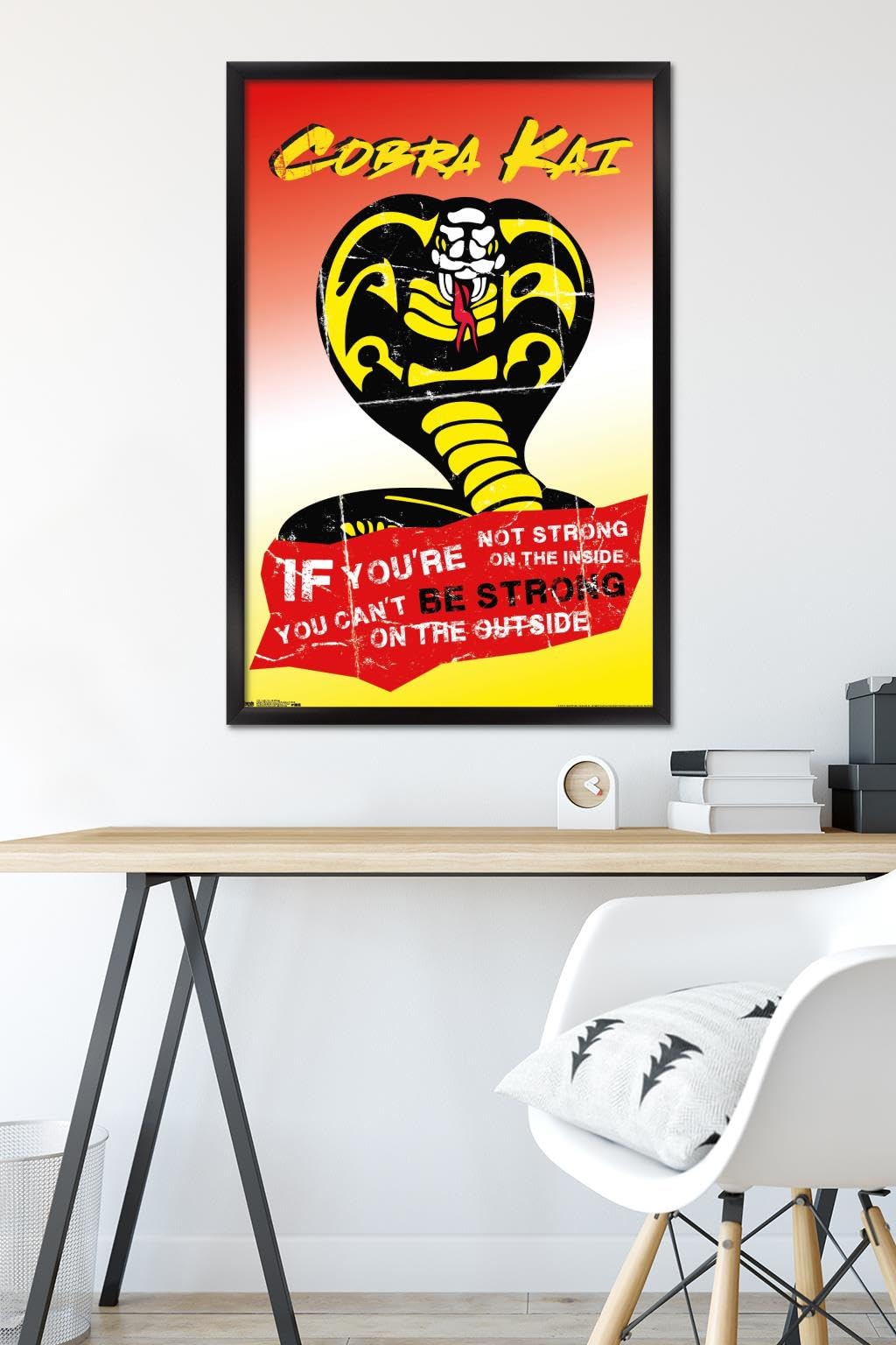 Cobra Kai Be Strong Motivational Wall Poster - 22.375 x 34 Inches Black Framed Art Print - Perfect for Home Gym, Office Decor & Martial Arts Dojo Inspiration