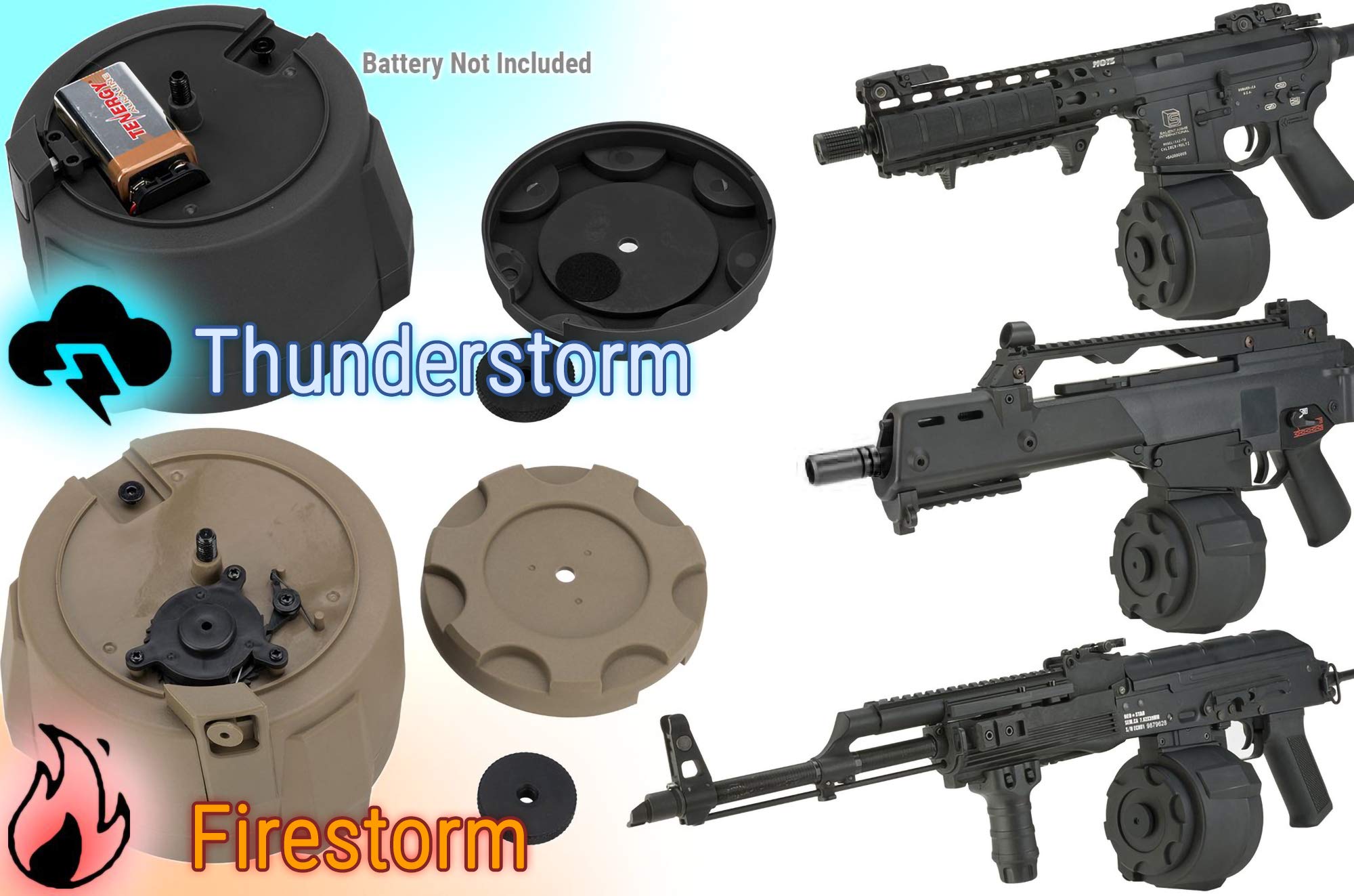 Angel Custom 1500 Round Thunderstorm Electric Winding Drum Magazine for Airsoft M14 - High Capacity Black BB Drum Mag - Perfect for Milsim, Field Battles & Extended Airsoft Games