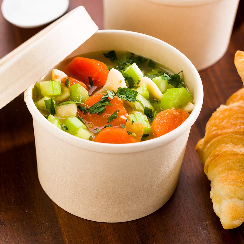 Eco-Friendly 8oz Disposable Bamboo Paper Soup Cups - Microwave Safe & Leak-Proof | 25-Pack Biodegradable Takeout Containers for Hot Soups, Cold Desserts, and Restaurant To-Go Meals | Perfect for Catering, Food Trucks, and Home Meal Prep