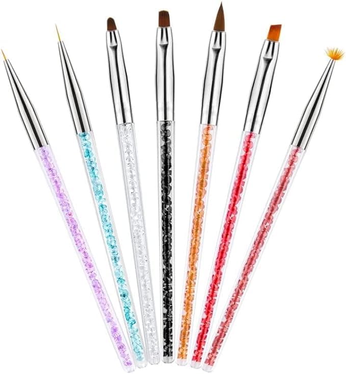 Kreative Kraft Nail Art Brush Set - 7-Piece Rhinestone Handle Professional Nail Brushes for Acrylic, Gel, Gradient & Detailing | Perfect for Salon, Home Manicure & DIY Nail Designs