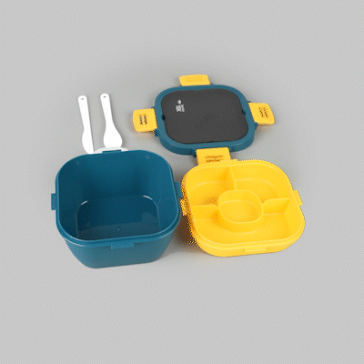 Bento Tek 58 oz BPA-Free Lunch Box Set - Blue & Yellow Microwave Safe Food Container with Fork & Knife (7.25