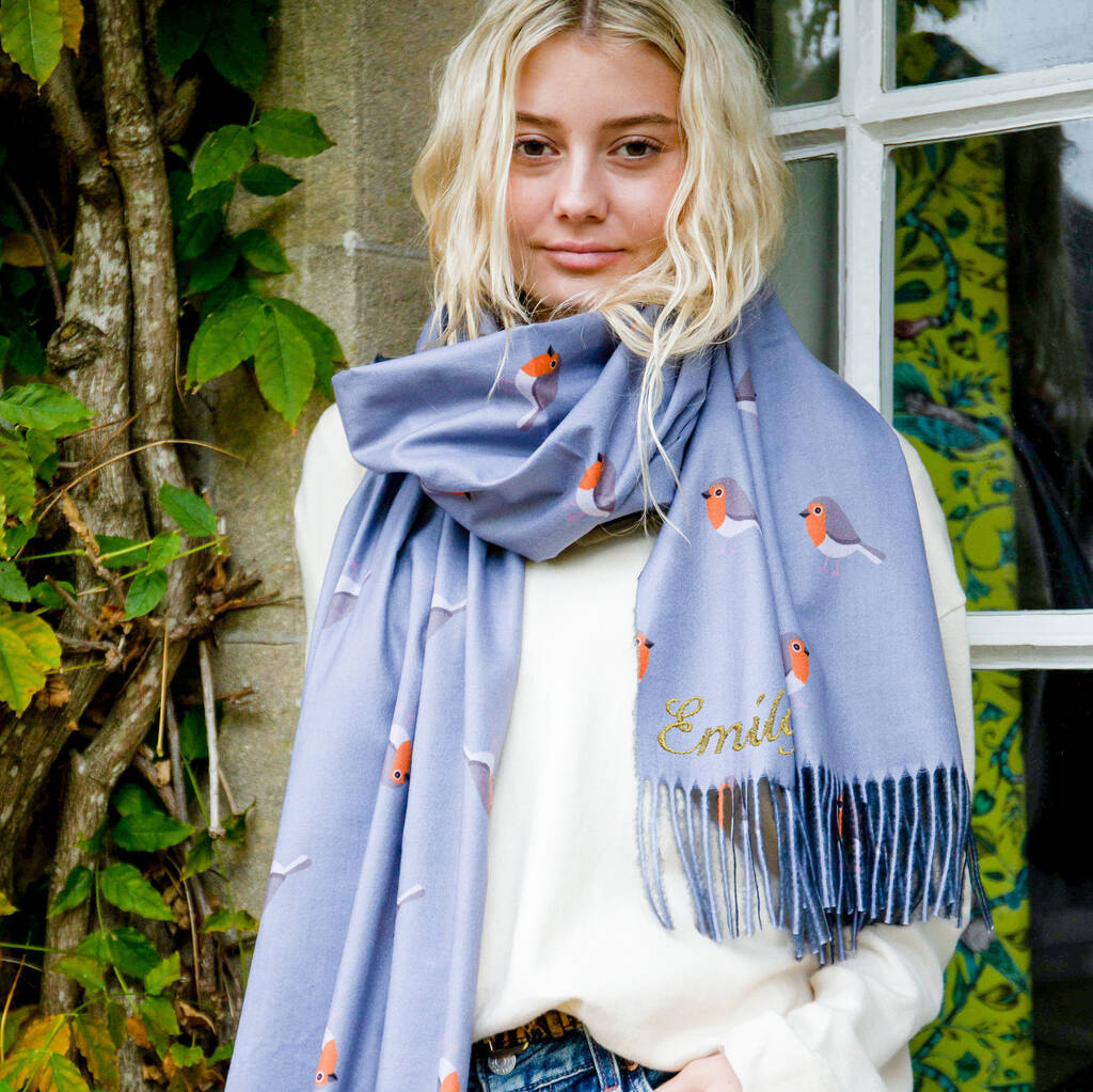 Silky Robin Print Scarf - Lightweight Floral Fashion Accessory for Women, Spring & Fall Style, Perfect for Office, Travel and Gift Giving