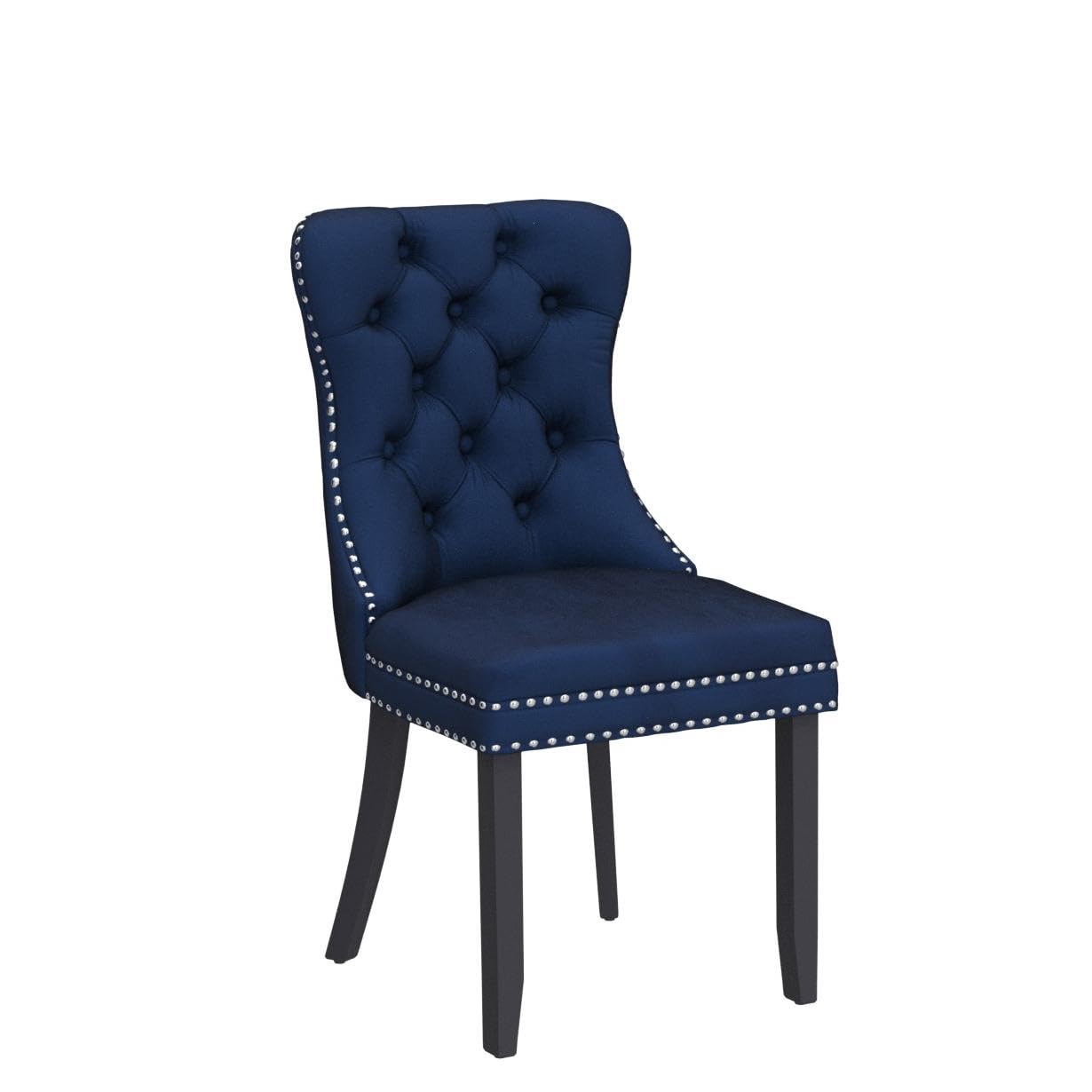 KCC Velvet Dining Chairs Set of 2 - Upholstered High-End Tufted Chairs with Nailhead Trim & Solid Wood Legs, Modern Nikki Collection in Blue | Perfect for Kitchen, Dining Room & Home Decor