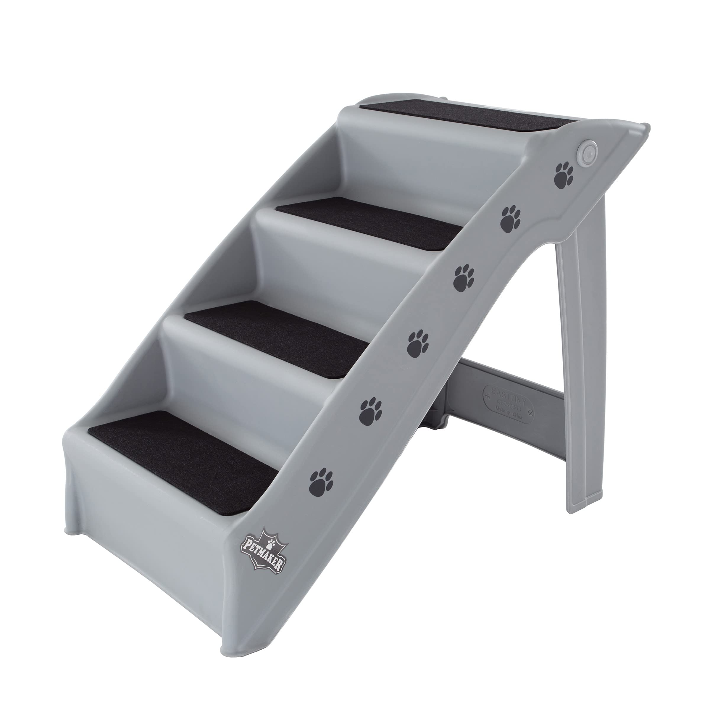 4-Step Dog Stairs for Beds, Couches & Cars - Non-Slip Pet Steps for Small Dogs, Puppies & Kittens - Portable Pet Ramp by PETMAKER (Gray) - Perfect for Elderly Pets & Post-Surgery Recovery