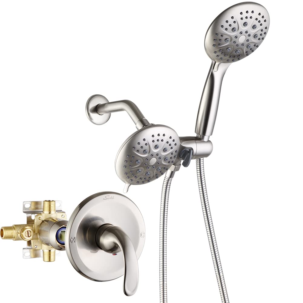Premium Rainfall Shower Kits with Handheld Shower Head - High Pressure 35-Function Dual 2 in 1 Shower Faucet with Valve, Brushed Nickel Finish - Perfect for Luxurious Spa-Like Bathroom Experience