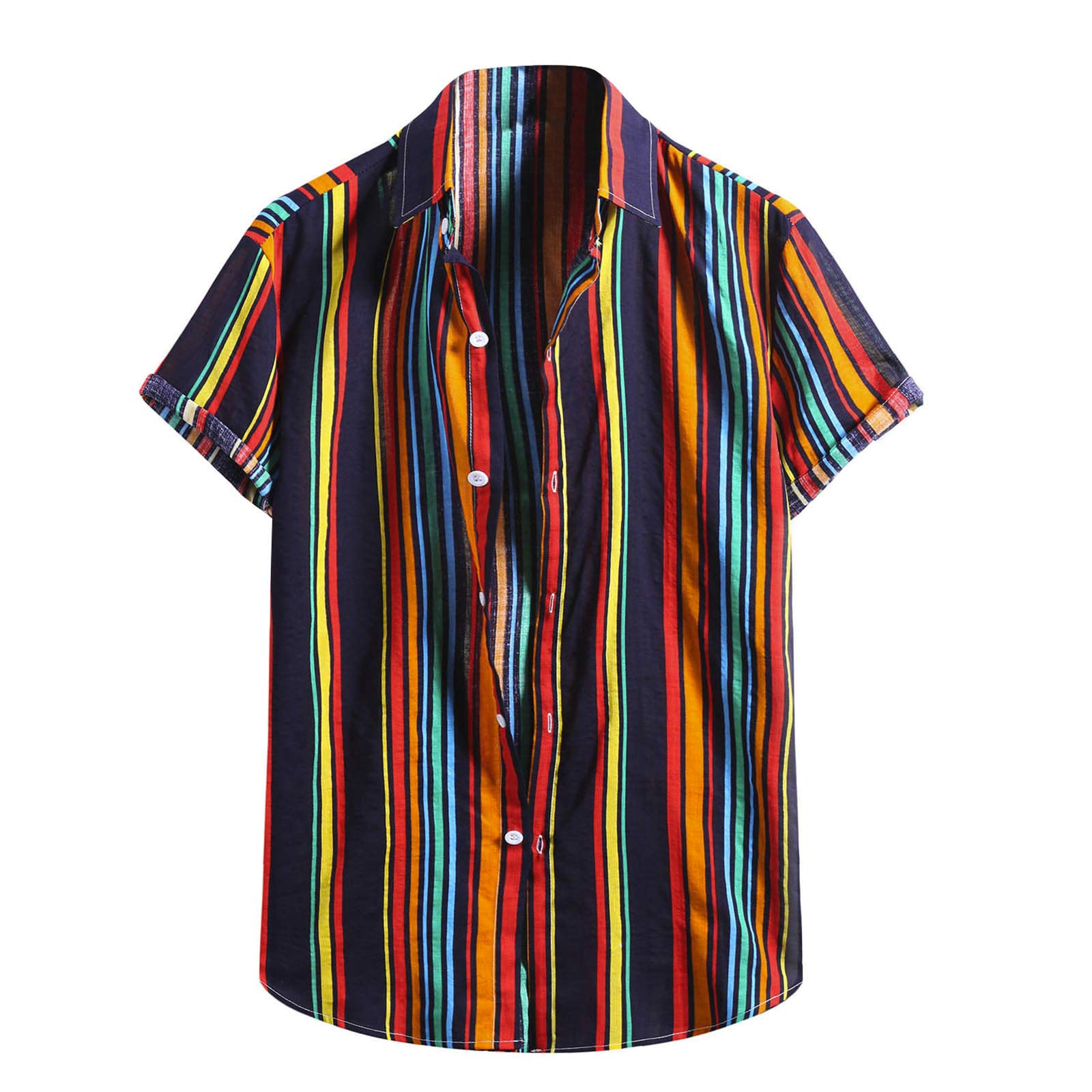Men's Short Sleeve Linen Shirt - Breathable Cotton Button Up Tee with Stylish Striped Print | Perfect for Summer Casual Wear, Beach Outings & Office Smart Casual