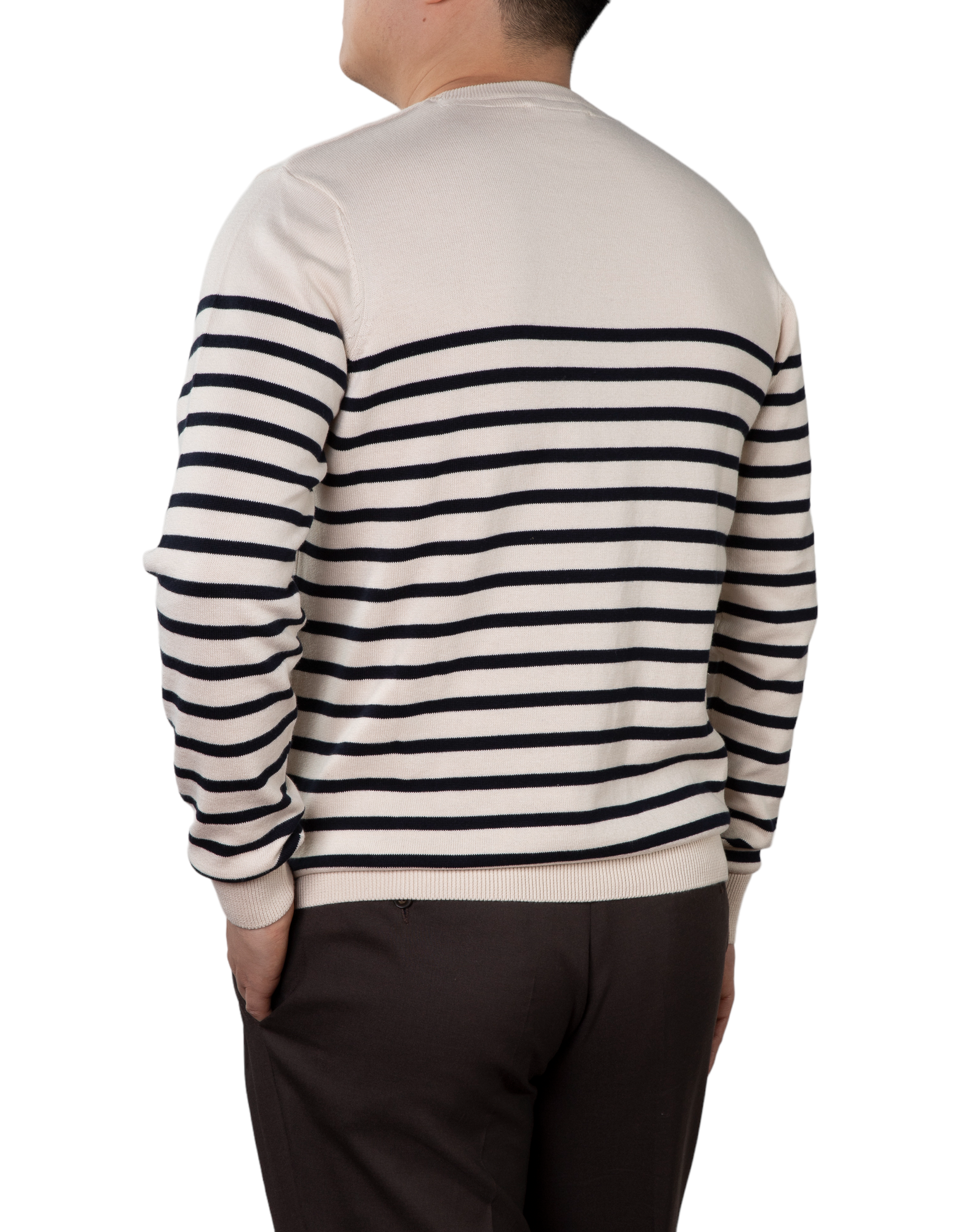 BEAUCAIRE Women's Cotton Breton Striped Sweater in Ecru - Casual Long Sleeve Knit Top for Fall & Winter Outfits