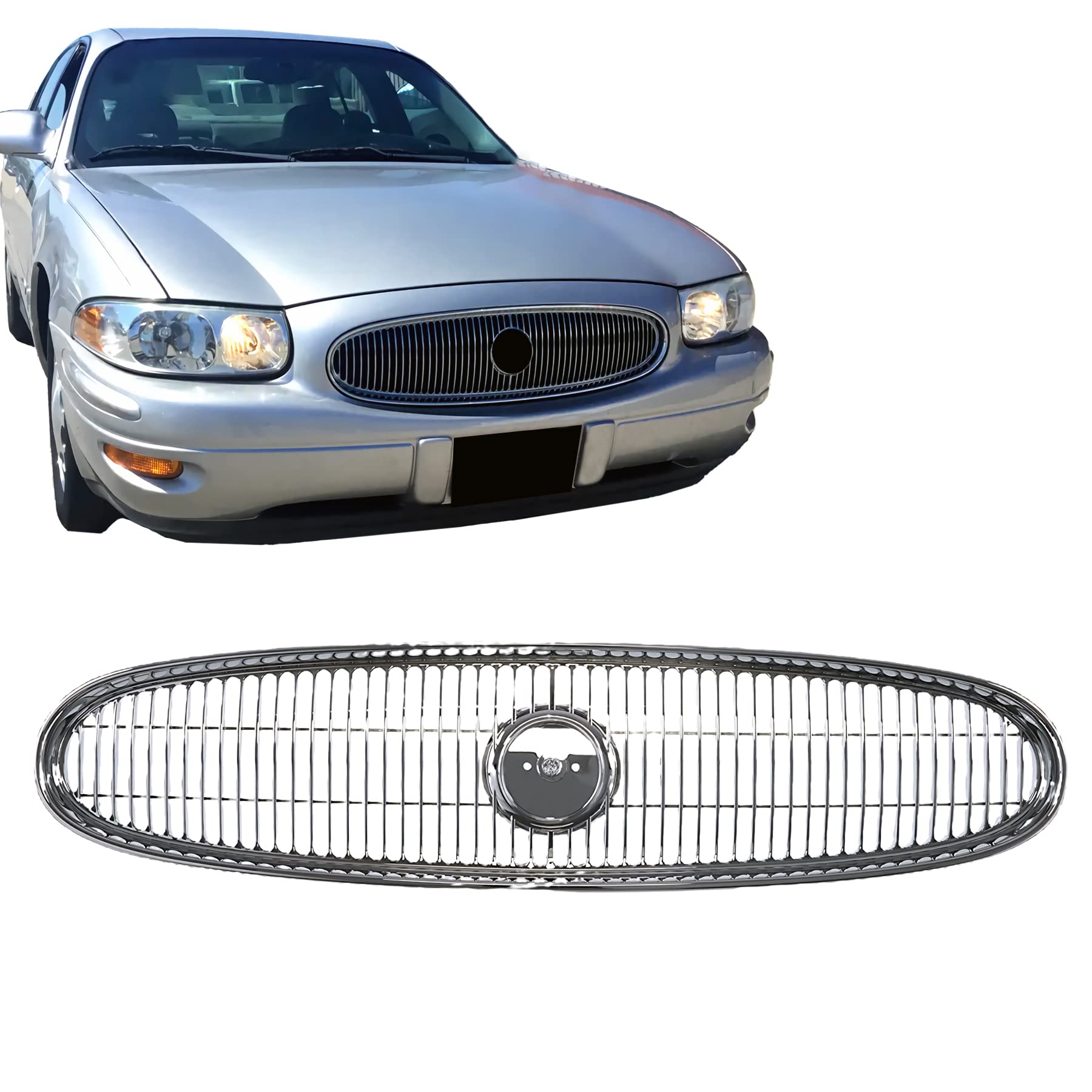 Buick LeSabre 2000-2005 Front Grille Assembly - Chrome Frame Shell & Insert Replacement | Custom Limited Fit | CarPartsDepot | Perfect for Restoration & Custom Upgrades