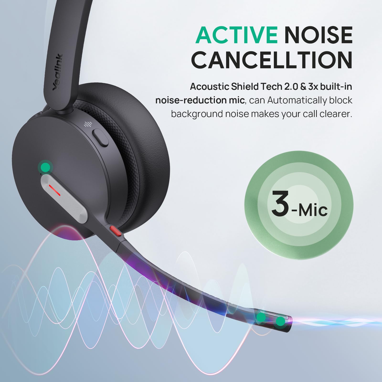 Yealink WH64 Mono Teams Wireless Headset - DECT & Bluetooth Dual-Mode Headphones with 3X Mic, 606 ft Range, 26H Talk Time - Office Headset for Desk IP Phone, PC & Cell Phone | Perfect for Remote Work, Video Calls & Business Communications