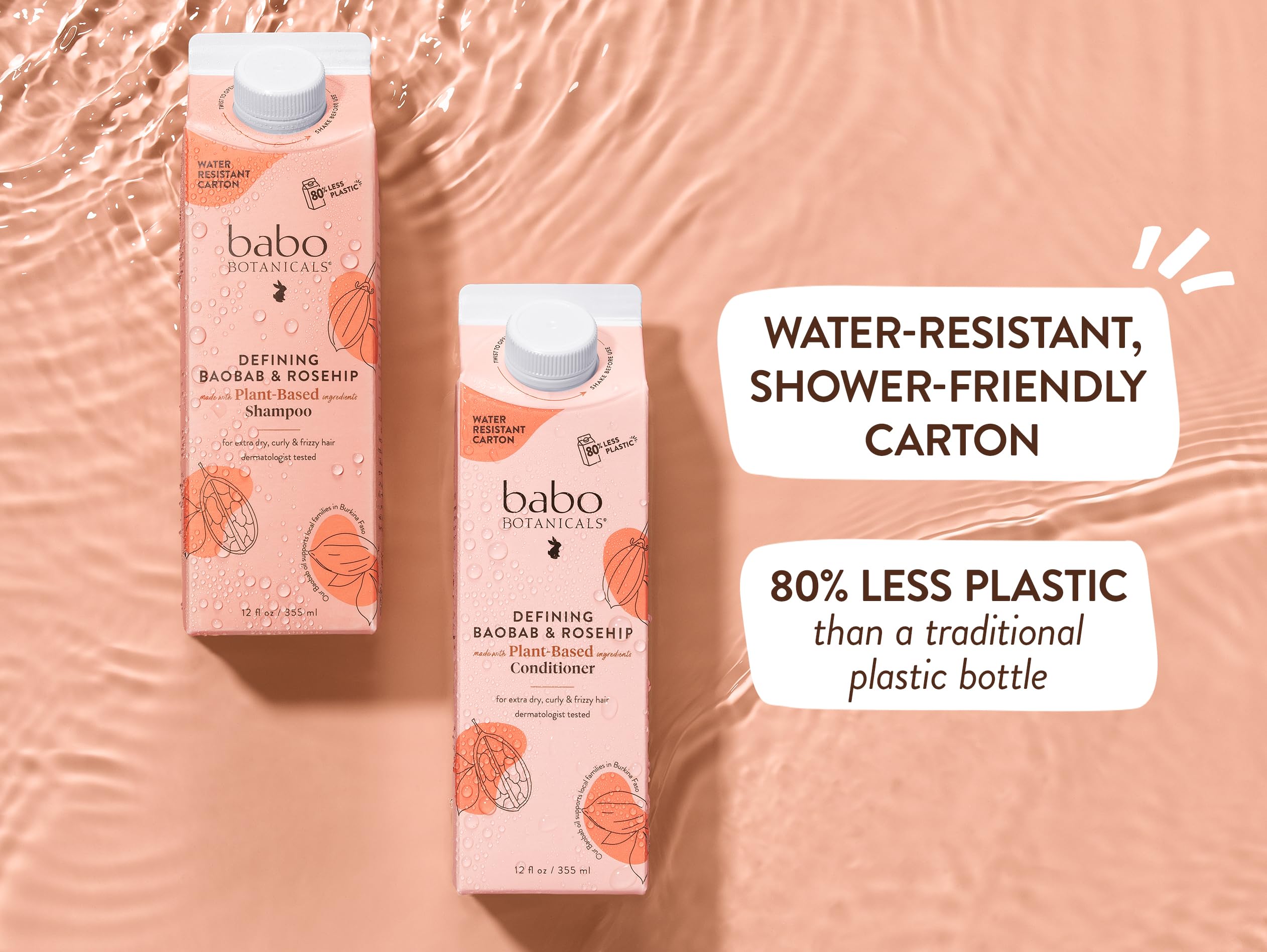 Babo Botanicals Defining Baobab & Rosehip Shampoo and Conditioner Set for Dry, Curly Hair – Sulfate-Free, Smooth & Define with Passion Fruit Ferment – Hydrating Hair Care for Frizz Control & Scalp Health – Perfect for Daily Use and Natural Curl Enhancement