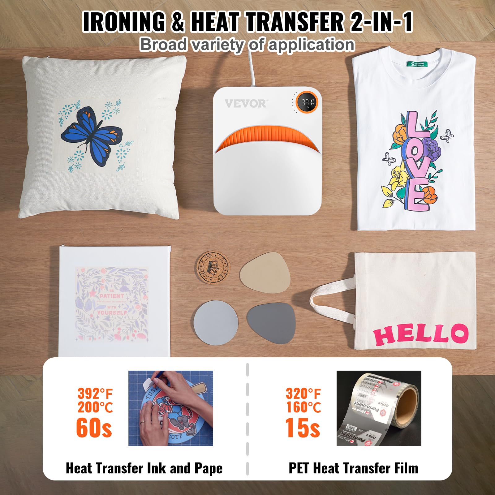 VEVOR 7x6 Inches Portable Heat Press Machine for T-Shirts, Bags, HTV & Pillows - Multifunctional Sublimation Transfer Press with Teflon Coating - Perfect for DIY Vinyl Projects, Home Crafting & Small Business Printing