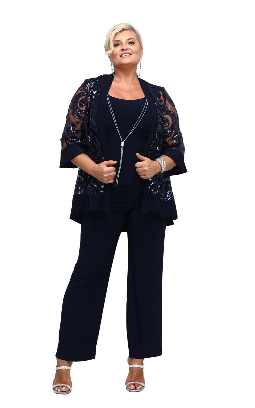 R&M Richards Women's 2-Piece Sequin Jacket Pantsuit - Elegant Evening Wear for Parties, Weddings & Special Occasions