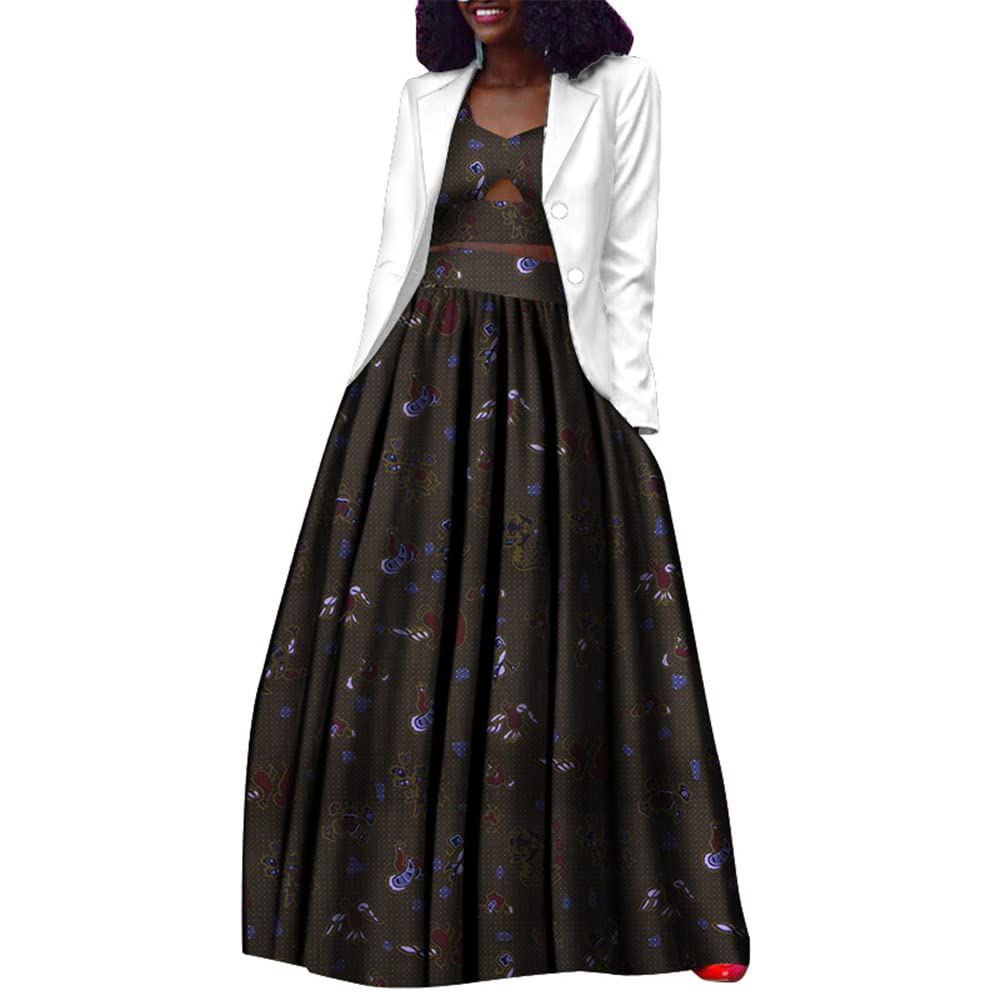 African Dresses for Women - Traditional Ankara Kente Print 3-Piece Outfit with Long Skirt, Tops & Jacket | Perfect for Weddings, Parties & Cultural Events
