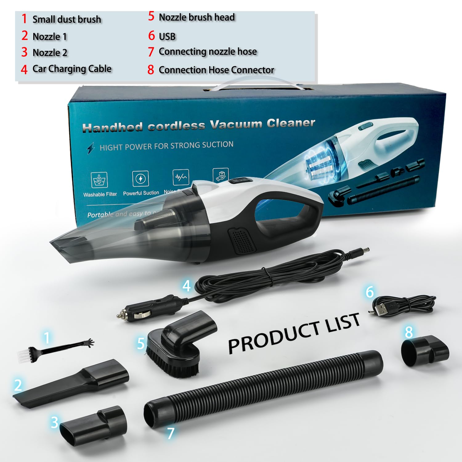 Cordless Handheld Vacuum Cleaner - 13000PA Strong Suction, Rechargeable Portable Vacuum with LED Light for Car, Home, Pet Hair & Travel Cleaning | Ideal for Car Seats, Sofas, Stairs & Quick Cleanups