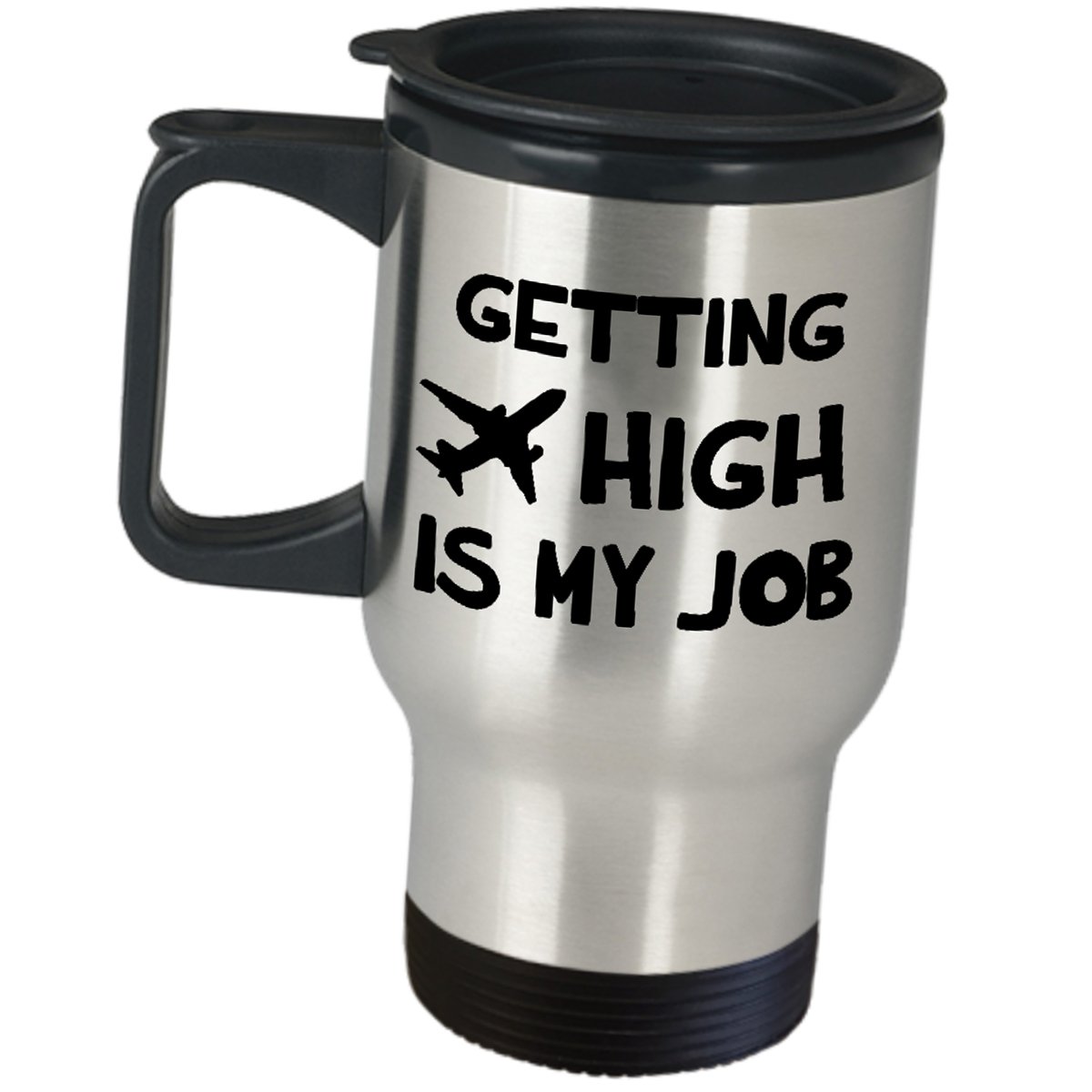 Funny Pilot Travel Mug - Aviator Coffee Tumbler Gift for Airline Captains, Helicopter & Civilian Aircraft Pilots, Flight Navigators & Plane Enthusiasts - 'Getting High Is My Job' Saying - Perfect for Office Use, Flight Crew Gifts & Aviation Enthusiast Collections