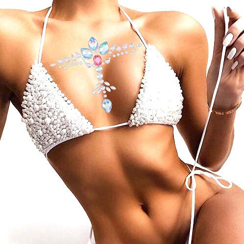 Sparkling Rhinestone Face Gems - Self-Adhesive Body Jewels for Rave, Festival & Party Makeup (2PCS) | Perfect for Mermaid Themes, Cross Chest Designs & Eye Decorations - Women & Girls Face & Body Art Accessories