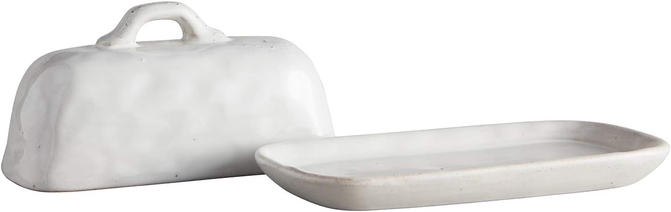47th & Main Classic White Porcelain Butter Dish - Glazed Pottery Style - Perfect for Dining Tables, Breakfast Nooks & Kitchen Countertop Storage