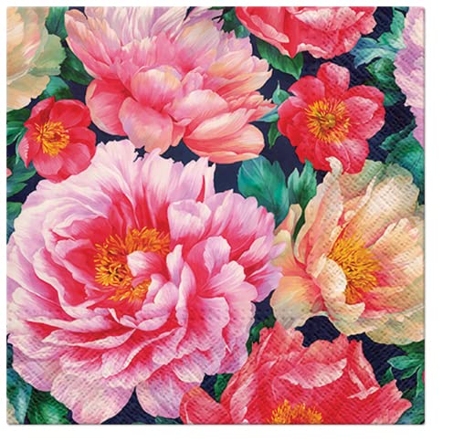 Peony Floral Paper Napkins 40-Pack - Decorative Lunch Napkins for Wedding, Engagement & Party Decor - Premium Decoupage Napkins for Table Setting, Bridal Shower & Special Events