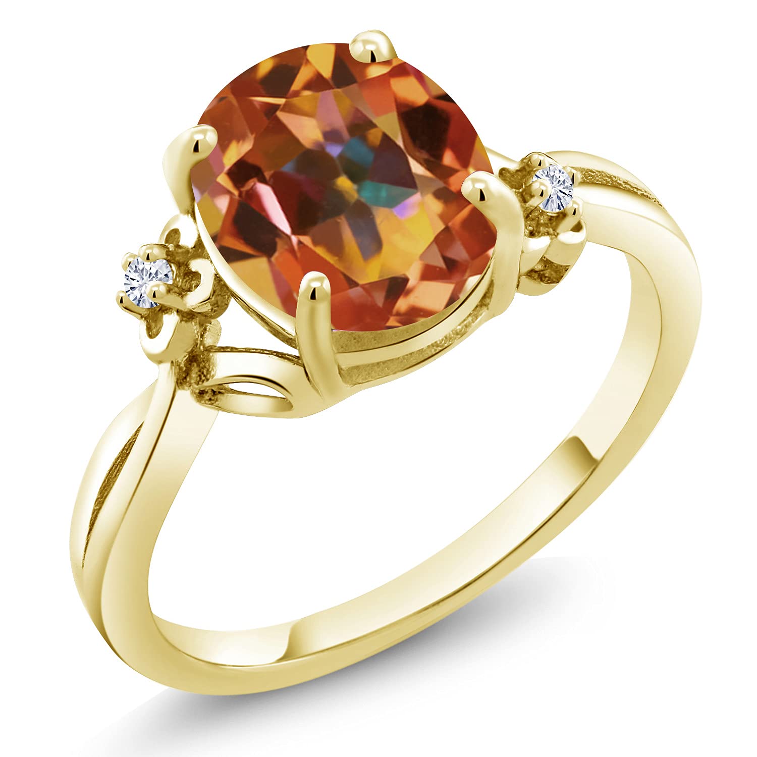 18K Yellow Gold Plated Silver Ring with Oval Ecstasy Mystic Topaz & Moissanite (3.28 Cttw) - Elegant Jewelry for Women, Perfect for Engagement, Wedding, Anniversary & Special Occasions
