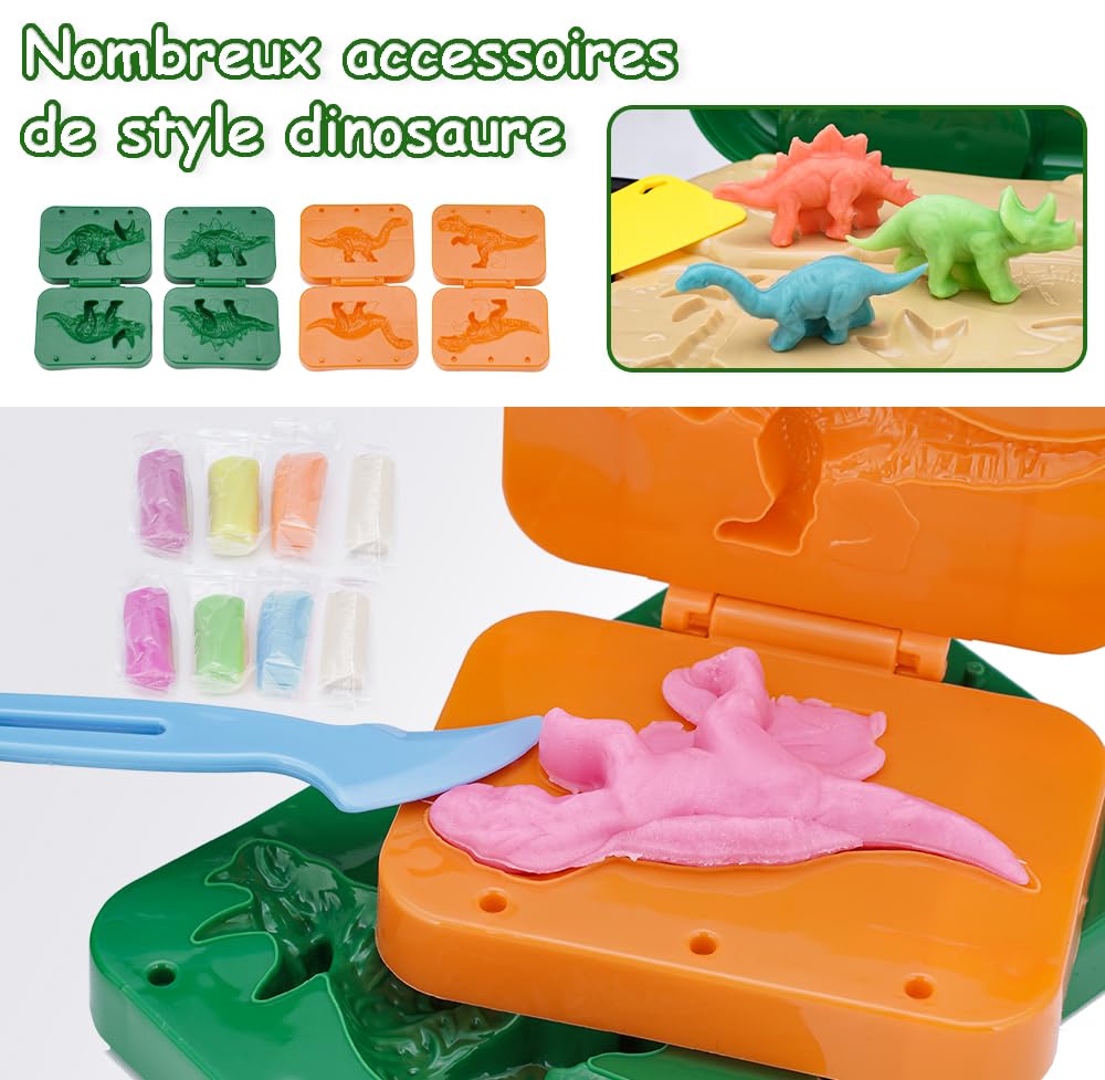 VBACALA Dinosaur Modeling Clay Kit for Kids Ages 3+, 36-Piece Play Dough Set with Tools & Rolling Case - Creative Arts & Crafts Toy for Preschool Learning, Birthday Gifts, Sensory Play & Fine Motor Skills Development