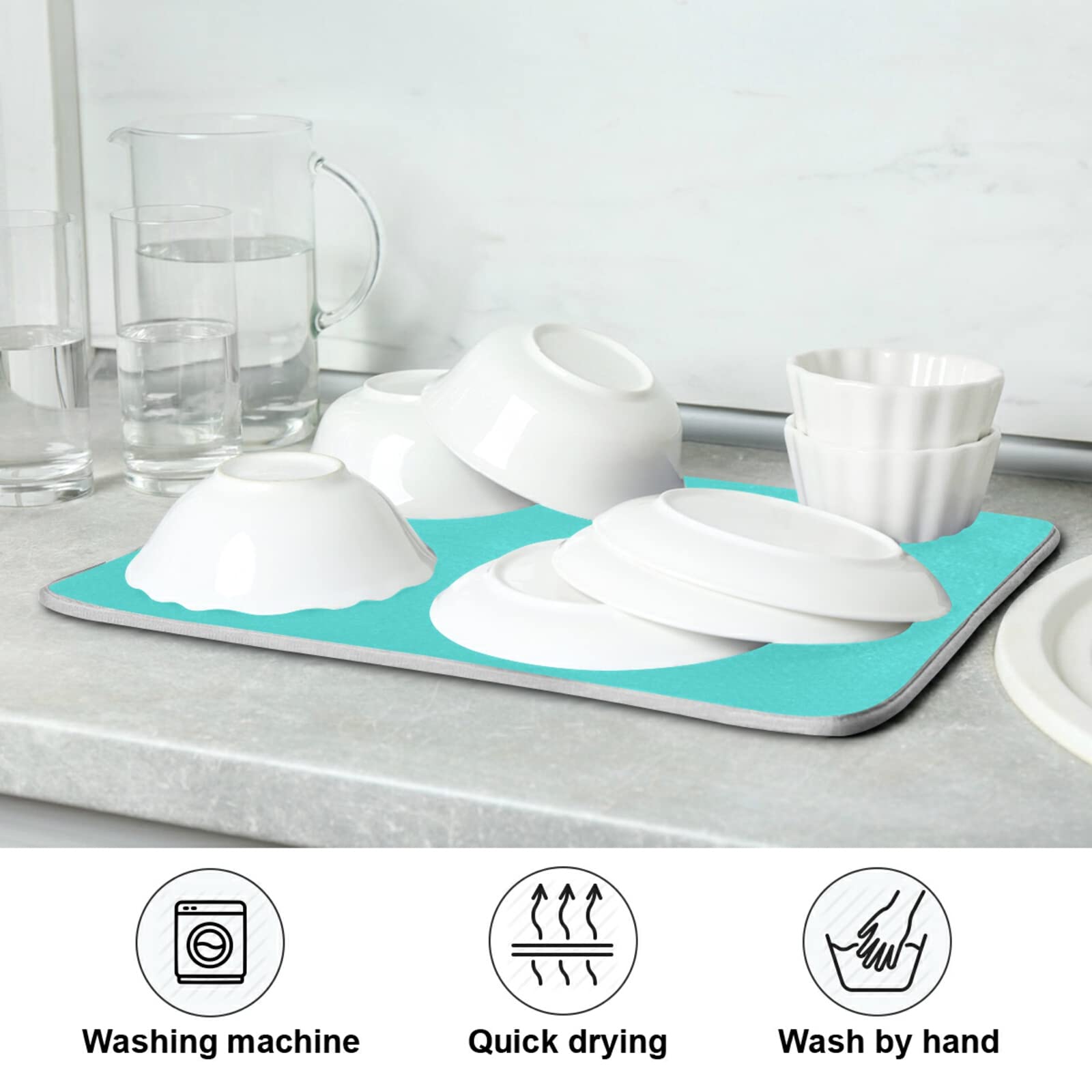 Large Turquoise Dish Drying Mat - 18x24 Inch XL Microfiber Kitchen Counter Mat, Heat Resistant Dish Drainer Pad for Sink - Perfect for Drying Dishes, Protecting Countertops & Adding Coastal Decor