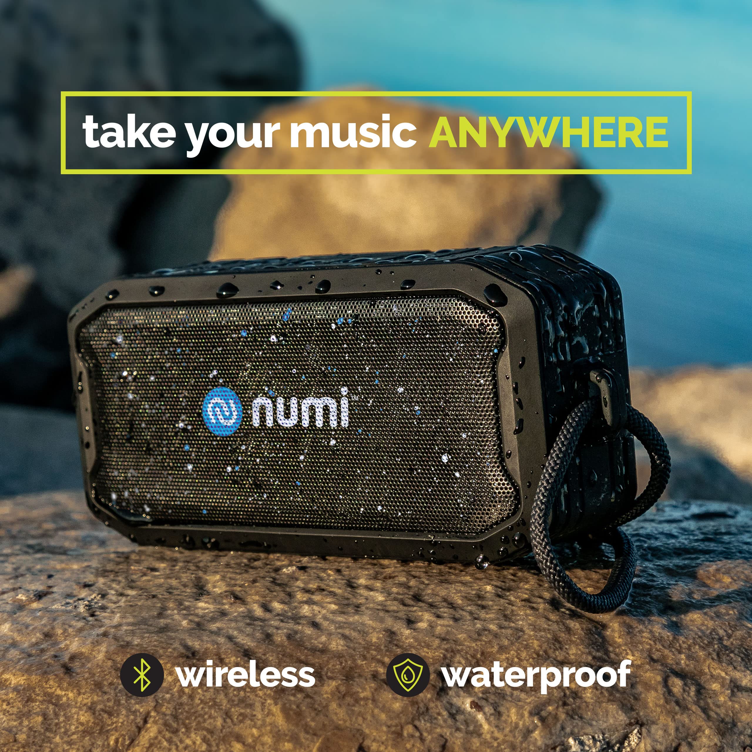 Numi Vibe Wireless Waterproof Bluetooth Speaker - 8+ Hours Playtime, 5W Portable Speaker with Micro-USB Charging Cable | Perfect for Pool Parties, Beach Trips & Outdoor Adventures