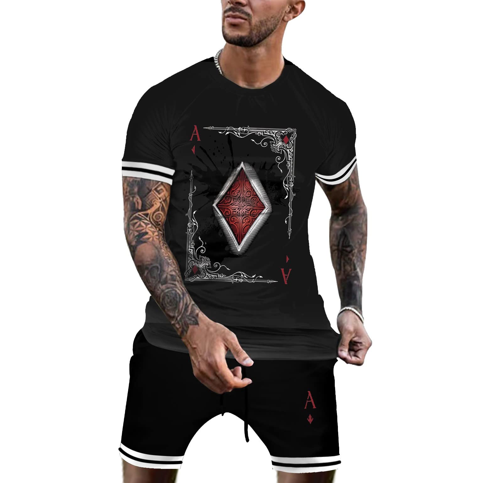 Men's 2-Piece Summer Outfit - Breathable Short Sleeve T-Shirt & Comfortable Shorts Set | Casual Wear for Gym, Beach, and Outdoor Activities