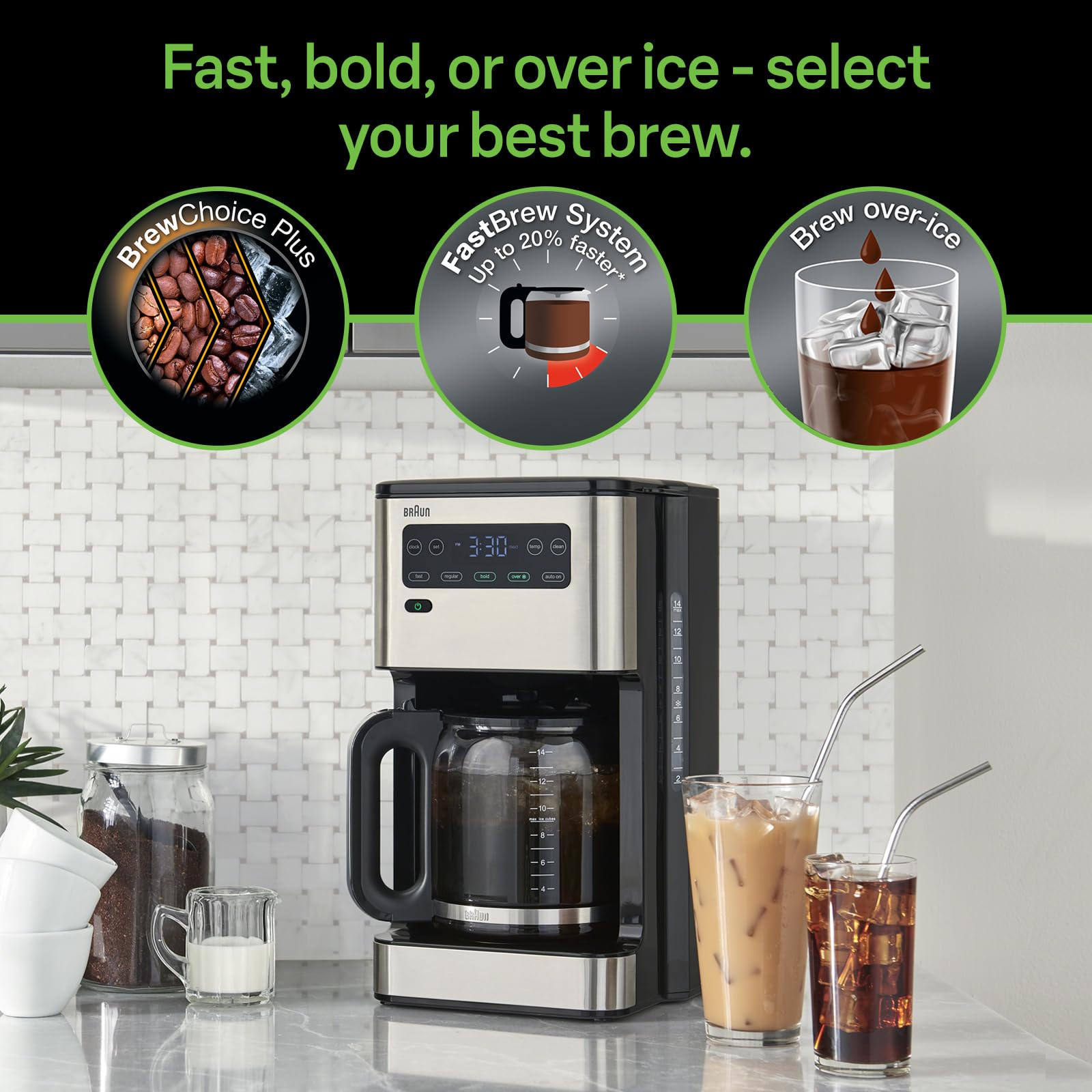Braun Pure Flavor 14 Cup Drip Coffee Maker - Large Capacity Black Coffee Machine (KF5650BK) for Home, Office & Entertaining