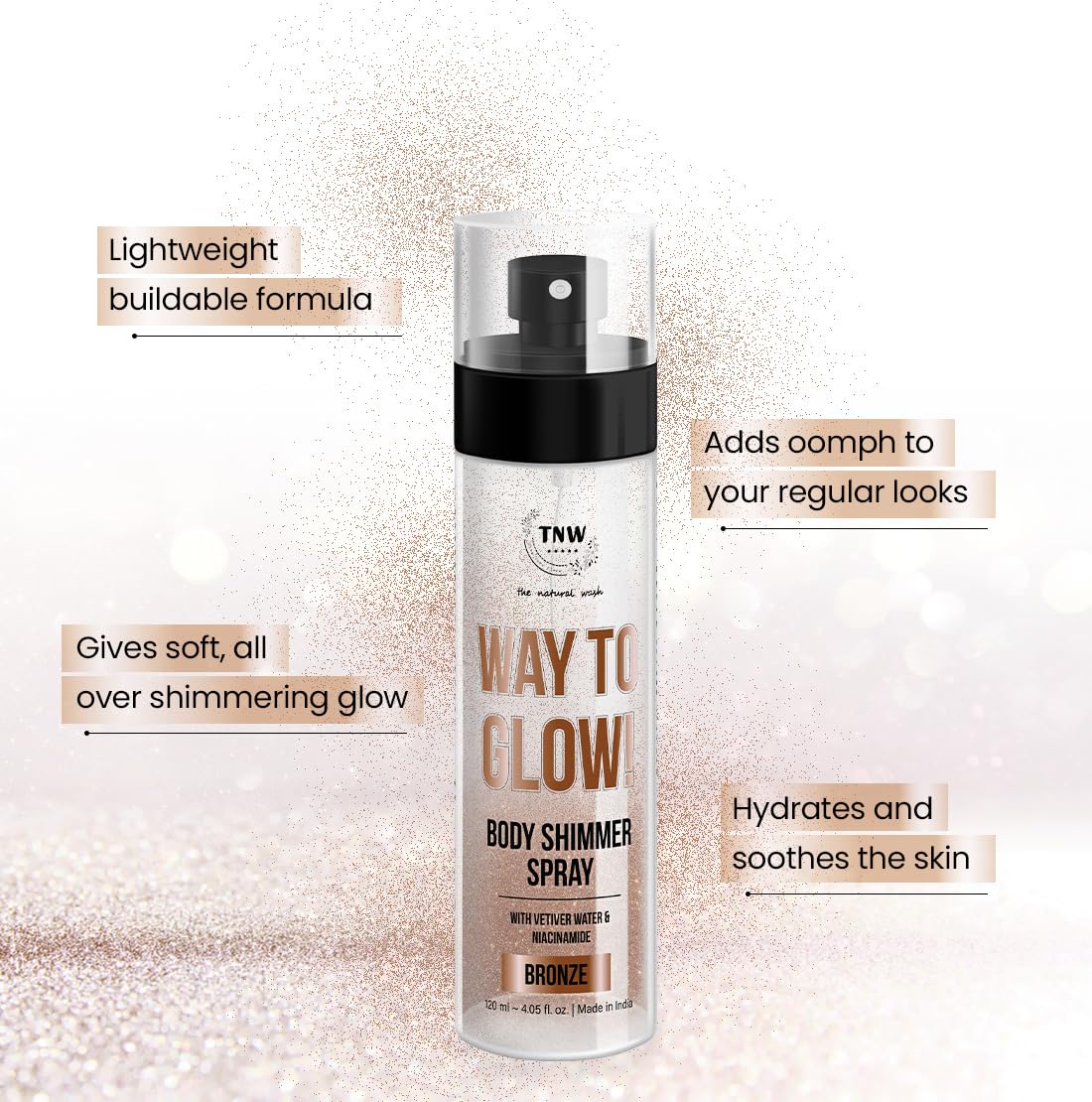 TNW The Natural Wash Glow Body Shimmer Spray - 120ml | Nourishing & Skin-Enhancing Formula for Radiant Skin | Vegan, Cruelty-Free | Perfect for Parties, Weddings & Daily Glow Boost