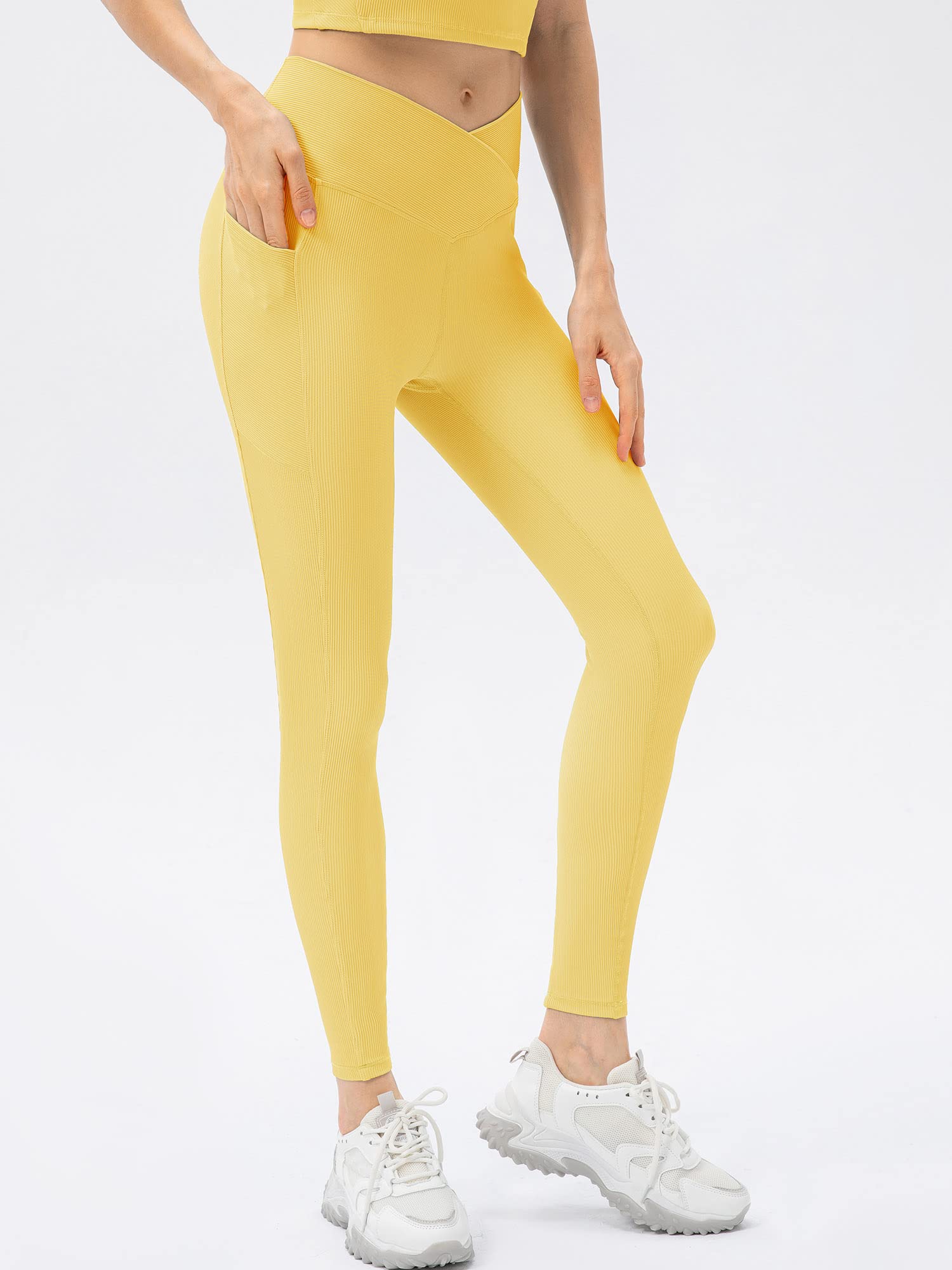 Lixada Women's High Waist Yoga Leggings with Pockets - Workout Running Gym Ribbed Tights for Women - Perfect for Yoga, Pilates, Running & Lounge Wear