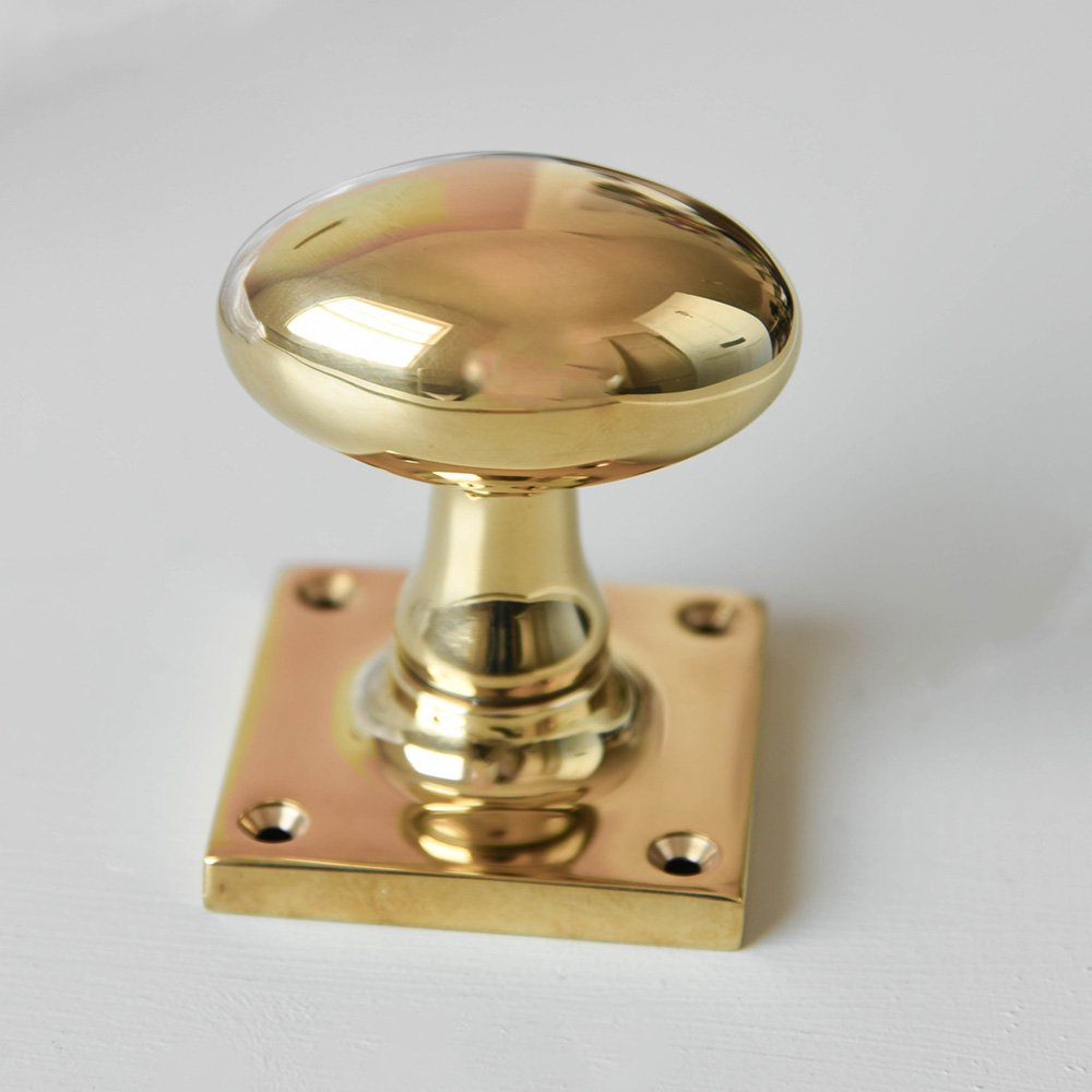 Polished Brass Oval Door Knobs with Square Rose Backplate - Vintage Style Cabinet & Furniture Hardware for Home Decor Upgrade