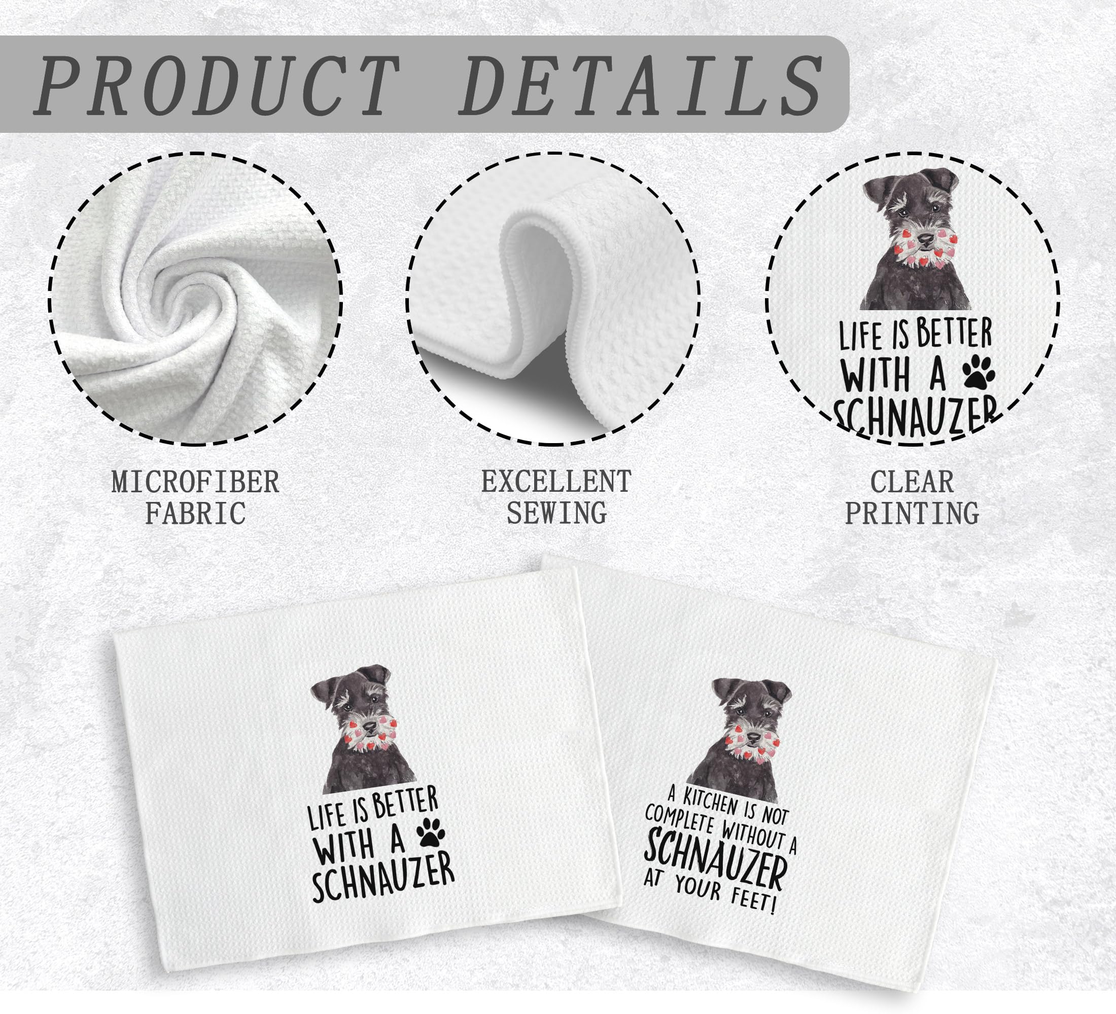 Premium Schnauzer Dog Kitchen Towels Set of 2 - 16x24 Inch Absorbent Dishcloths for Pet Lovers, Cute Schnauzer Decor & Unique Gifts for Dog Owners - Perfect for Kitchen, Housewarming & Dog-Themed Parties