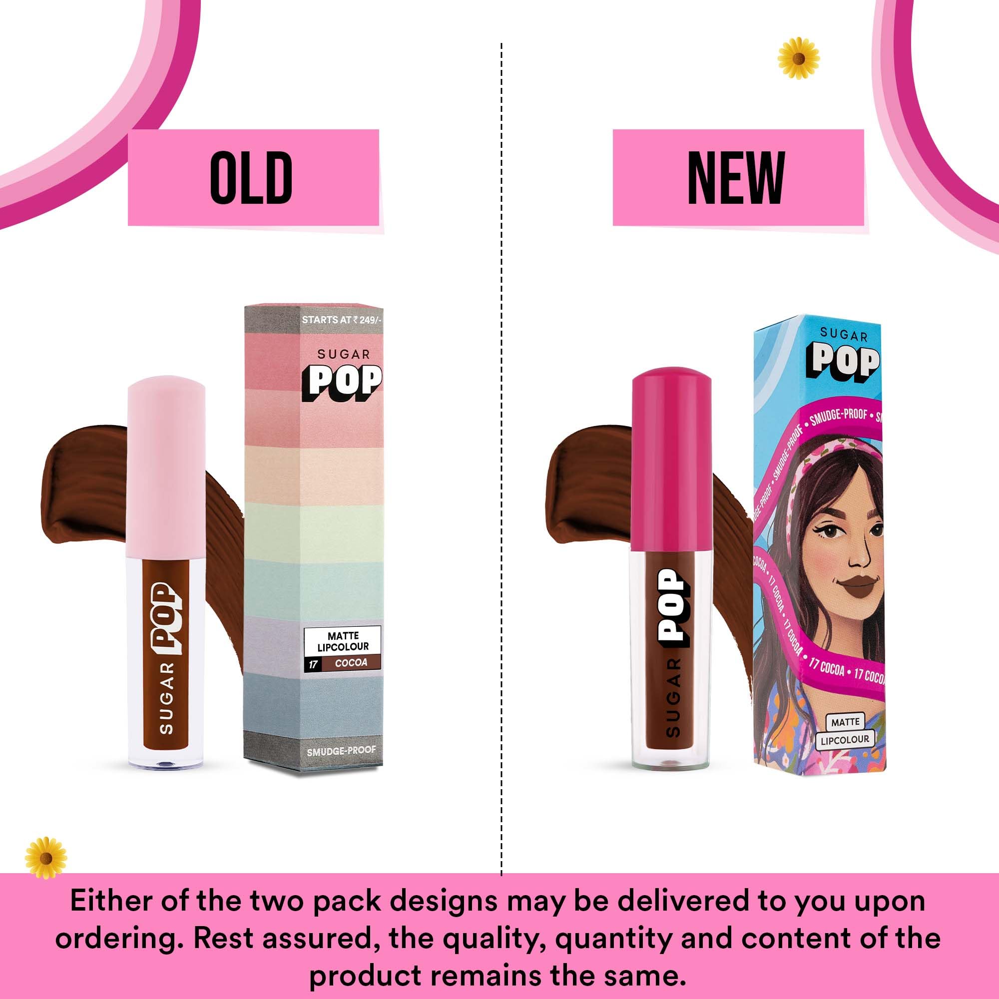 SUGAR POP Matte Lipstick for Women - Long Lasting 8 Hours, Smudge Proof, Vitamin E Infused, Non-Drying Brown Lip Color (17 Cocoa, 1.6ml) | Perfect for Everyday Wear, Date Night & Special Occasions