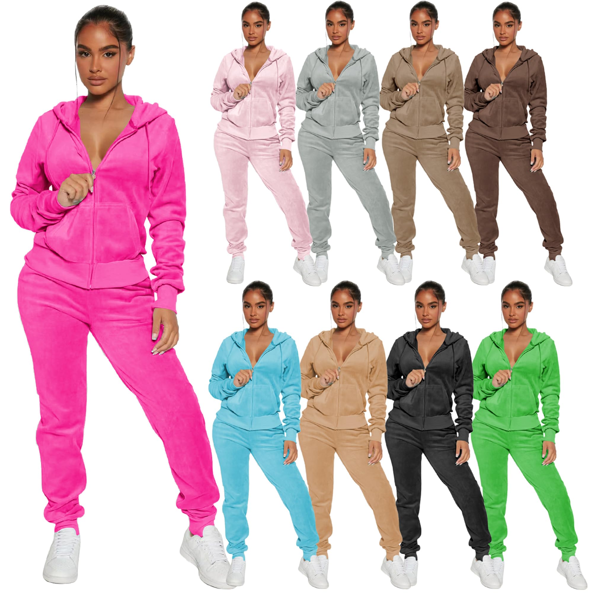 Yidengymx Women's 2-Piece Velour Tracksuit Set - Soft Velvet Hooded Lounge Outfit for Women | Cozy Home Wear, Casual Street Style & Gym Jogging Suit