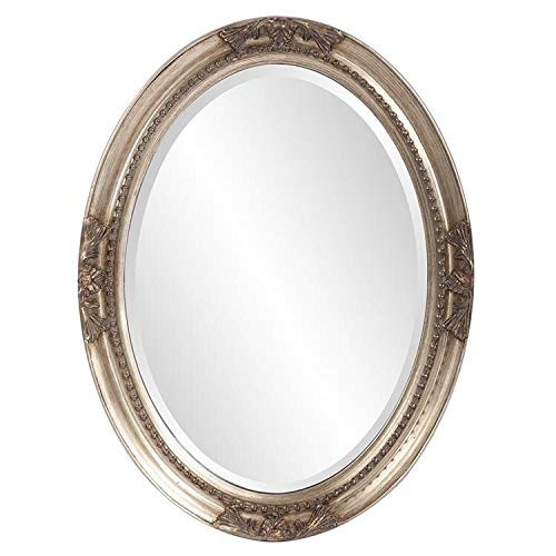Antique French Country Silver Wood Oval Wall Mirror with Beveled Glass - Rustic Farmhouse Decor for Living Room, Bedroom & Entryway - Includes Hanging Hardware
