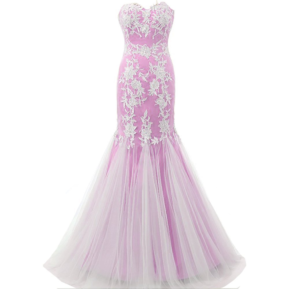 Kivary Mermaid Long White Lace Tulle Corset Back Formal Prom Evening Dresses for Women - Elegant Wedding Guest, Homecoming, Gala & Special Occasion Gowns