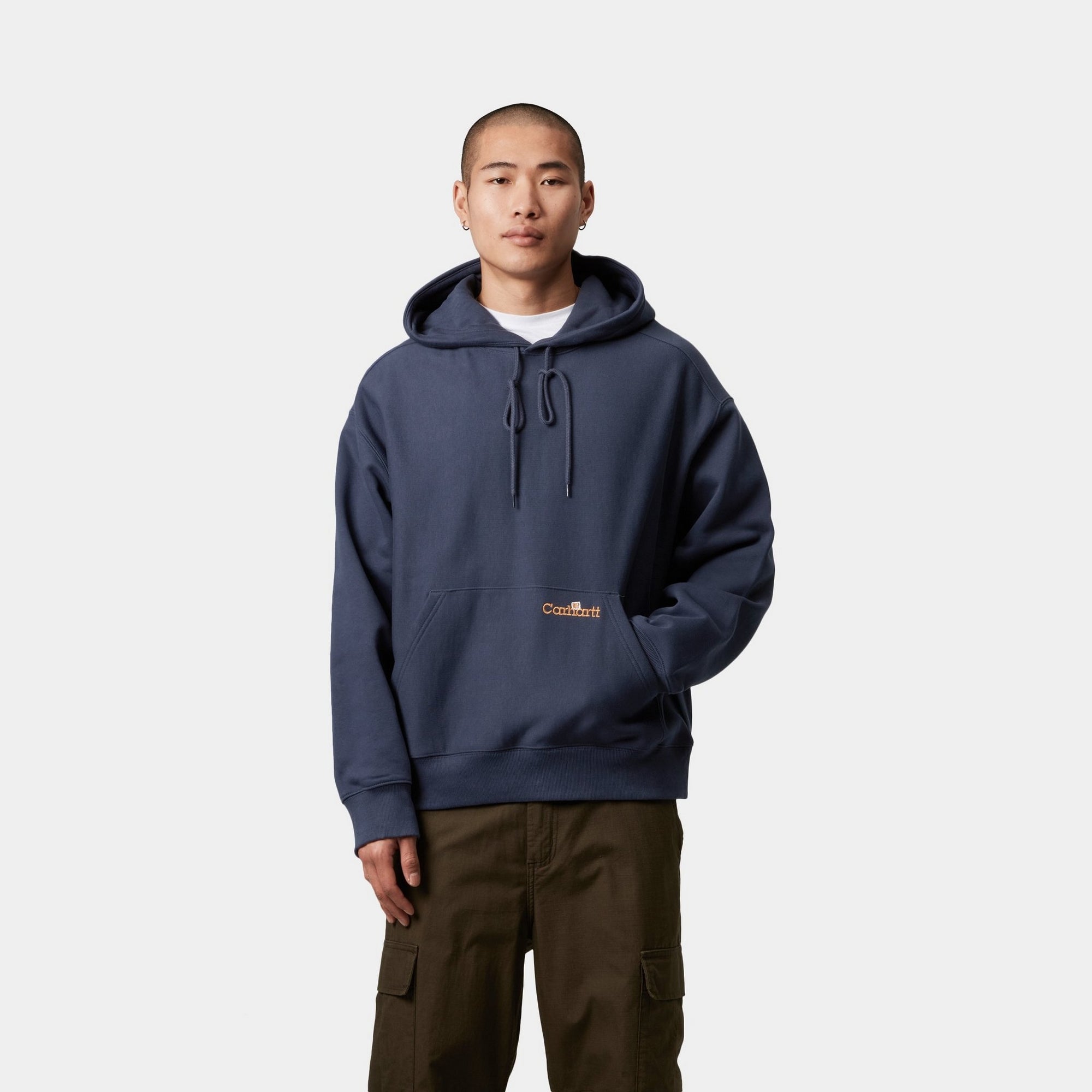 Blue Hooded Label Script Sweatshirt - Soft Cotton Pullover for Men & Women | Perfect for Casual Wear, Street Style & Loungewear
