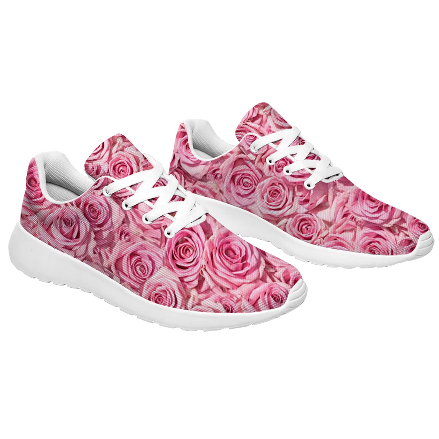 Women's Rose Floral Print Running Shoes - Fashion Sneakers with Pink Rose Design, US Size 9 Women/7.5 Men - Perfect for Jogging, Gym Workouts & Casual Wear