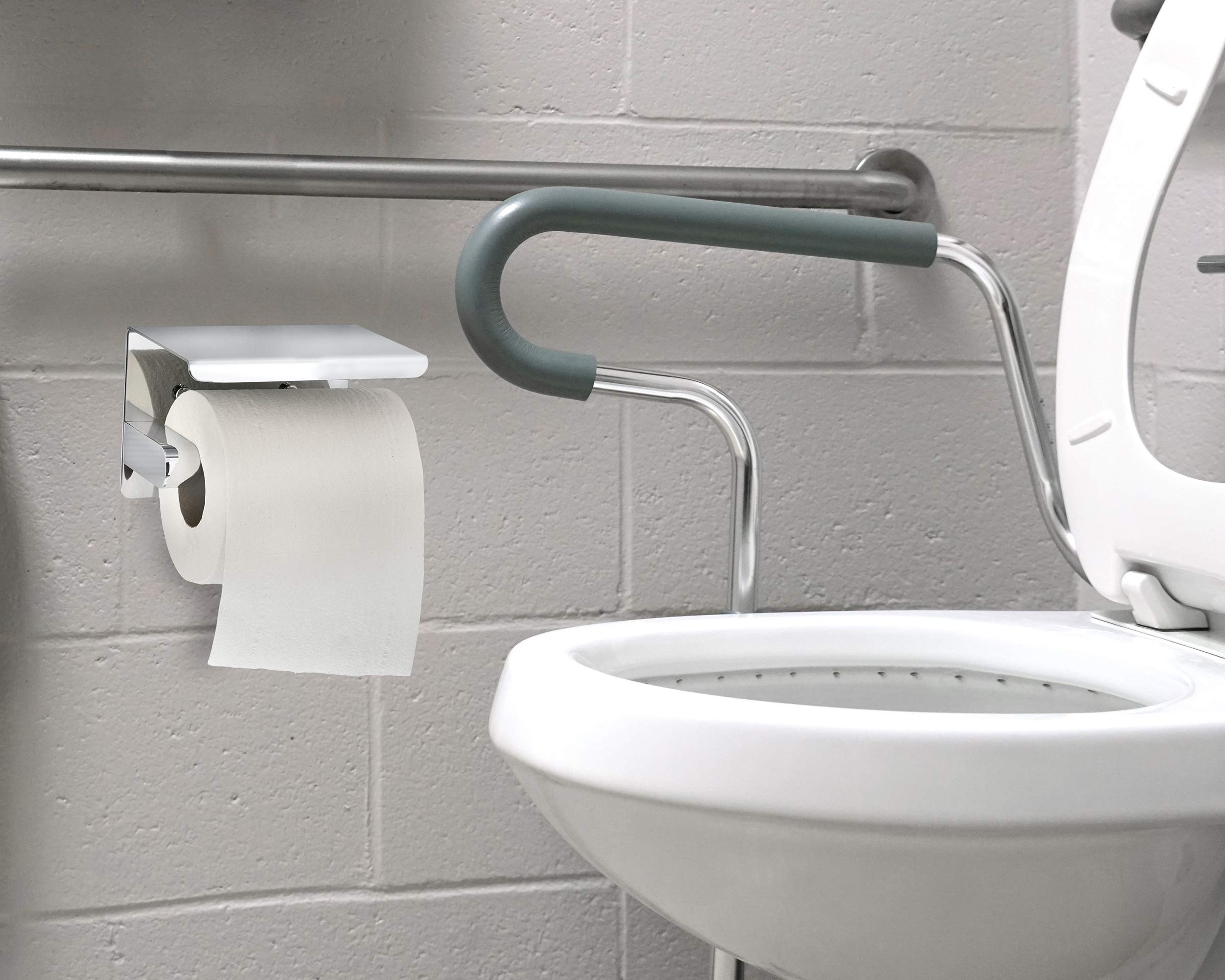 Alpine Industries Single Toilet Paper Holder with Shelf Storage Rack & Sanitary Napkin Receptacle Set - Bathroom Organizer for Home, Office, and Public Restrooms