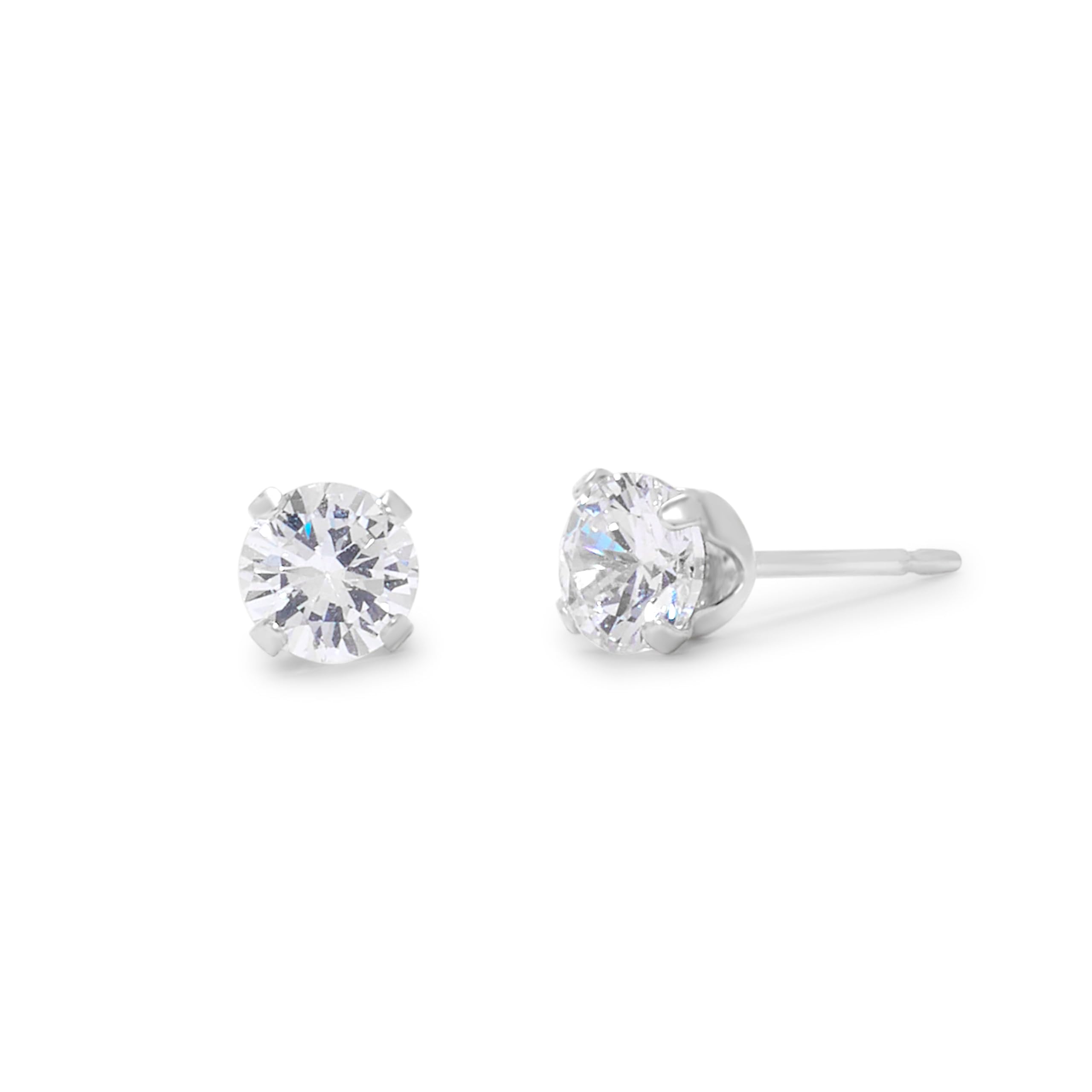 4mm Cubic Zirconia Sterling Silver Stud Earrings for Women - Hypoallergenic CZ Earrings - Perfect Birthday Gift for Mom, Wife, Anniversary - Elegant Jewelry for Daily Wear & Special Occasions