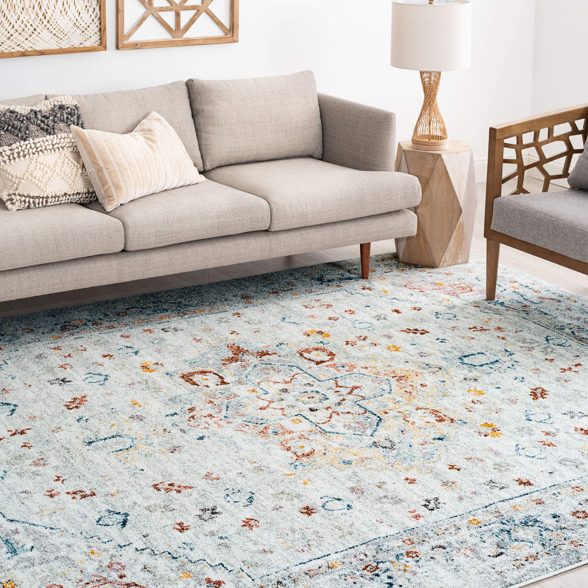 7x10 Traditional Large Area Rug for Living Room, Dining Room, Bedroom - Soft Cream Indoor Carpet for Home Decor, Entryway & Kitchen | 6'7