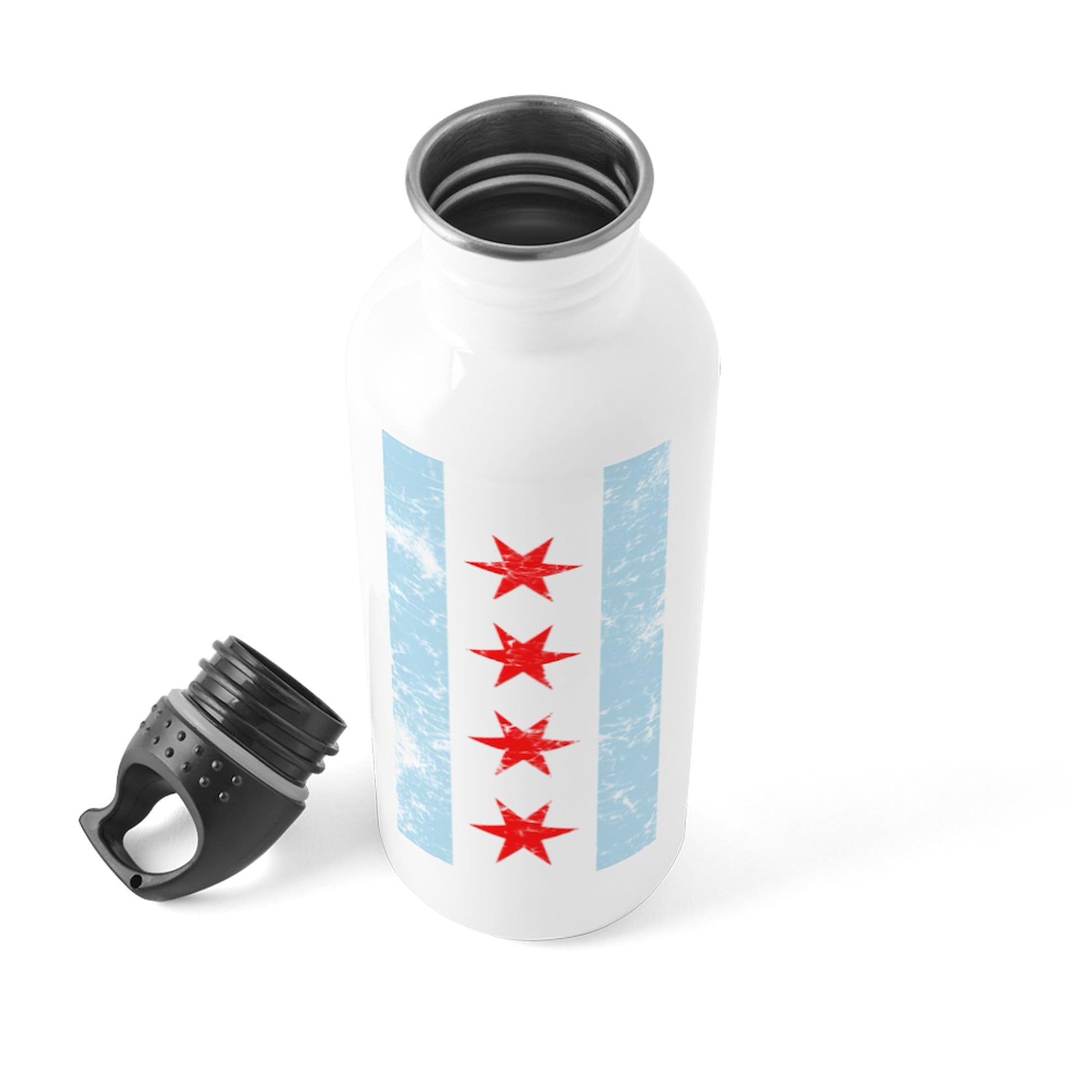 Chicago Flag Distressed Stainless Steel Water Bottle - 34oz (1.0L) Insulated Travel Mug | Durable & Leak-Proof for Gym, Hiking & Office Use