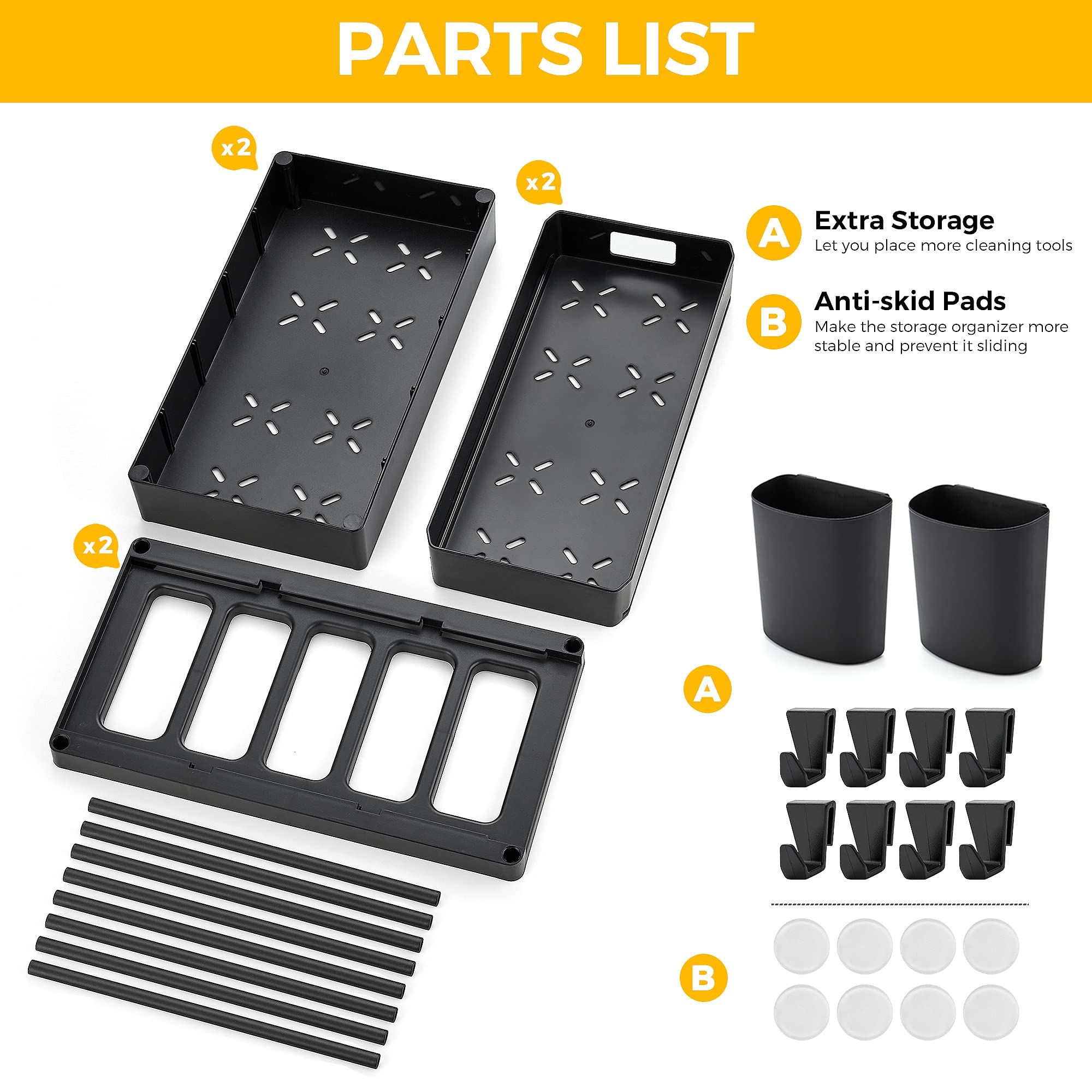 Ravinte 2-Pack Pull-Out Under Sink Organizer - 2-Tier Sliding Cabinet Storage for Bathroom & Kitchen - Includes Hooks & Hanging Cup - Matte Black - Perfect for Small Space Organization Under Sink